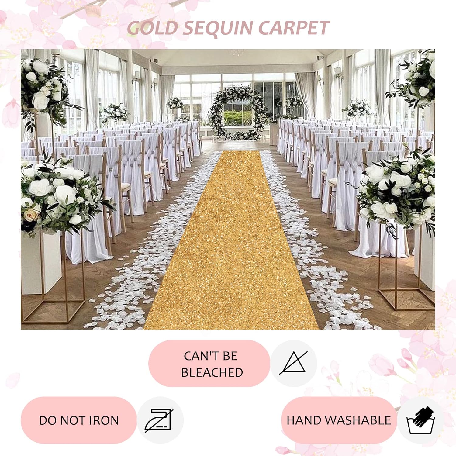 Gold Sequin Aisle Runner 2ftx15ft Wedding Decor