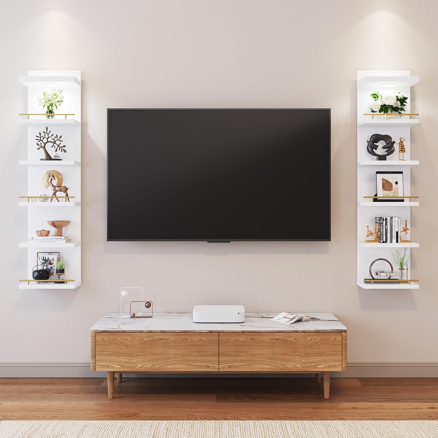 REIBII 6 Tier Wall Shelf with LED Light