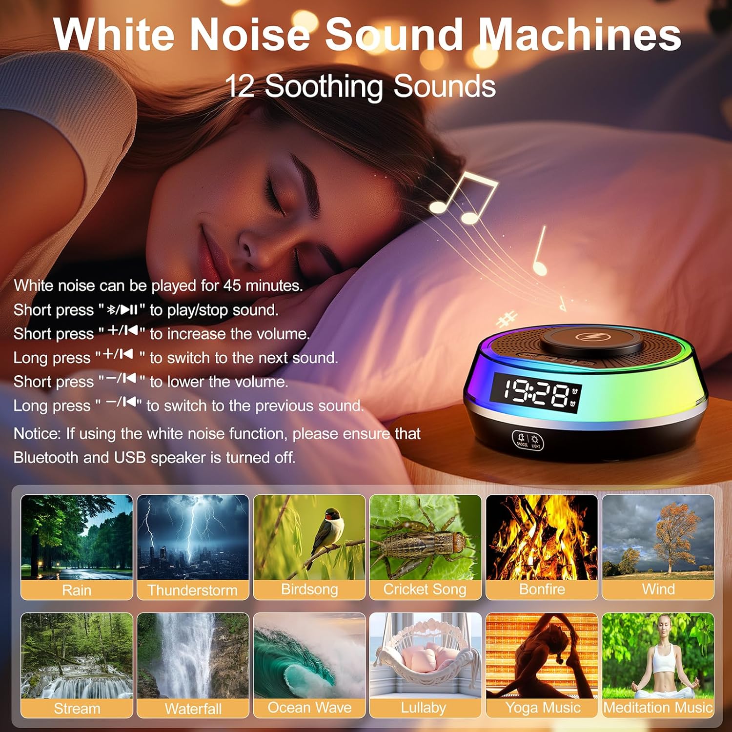 5 in 1 Alarm Clock with Wireless Charger and Bluetooth Speaker