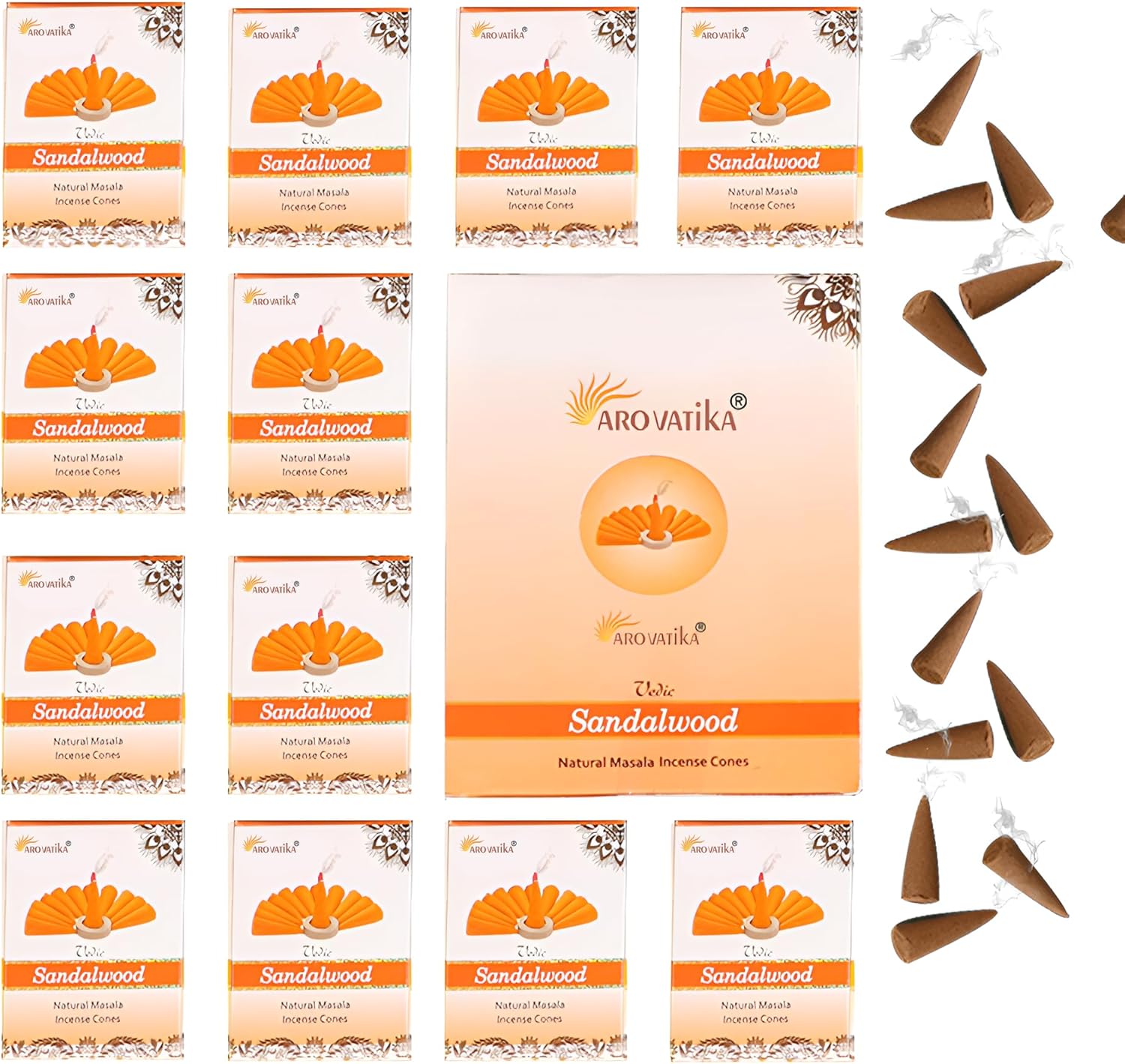 ARO VATIKA Vedic Sandalwood Incense Cones 120 Pack