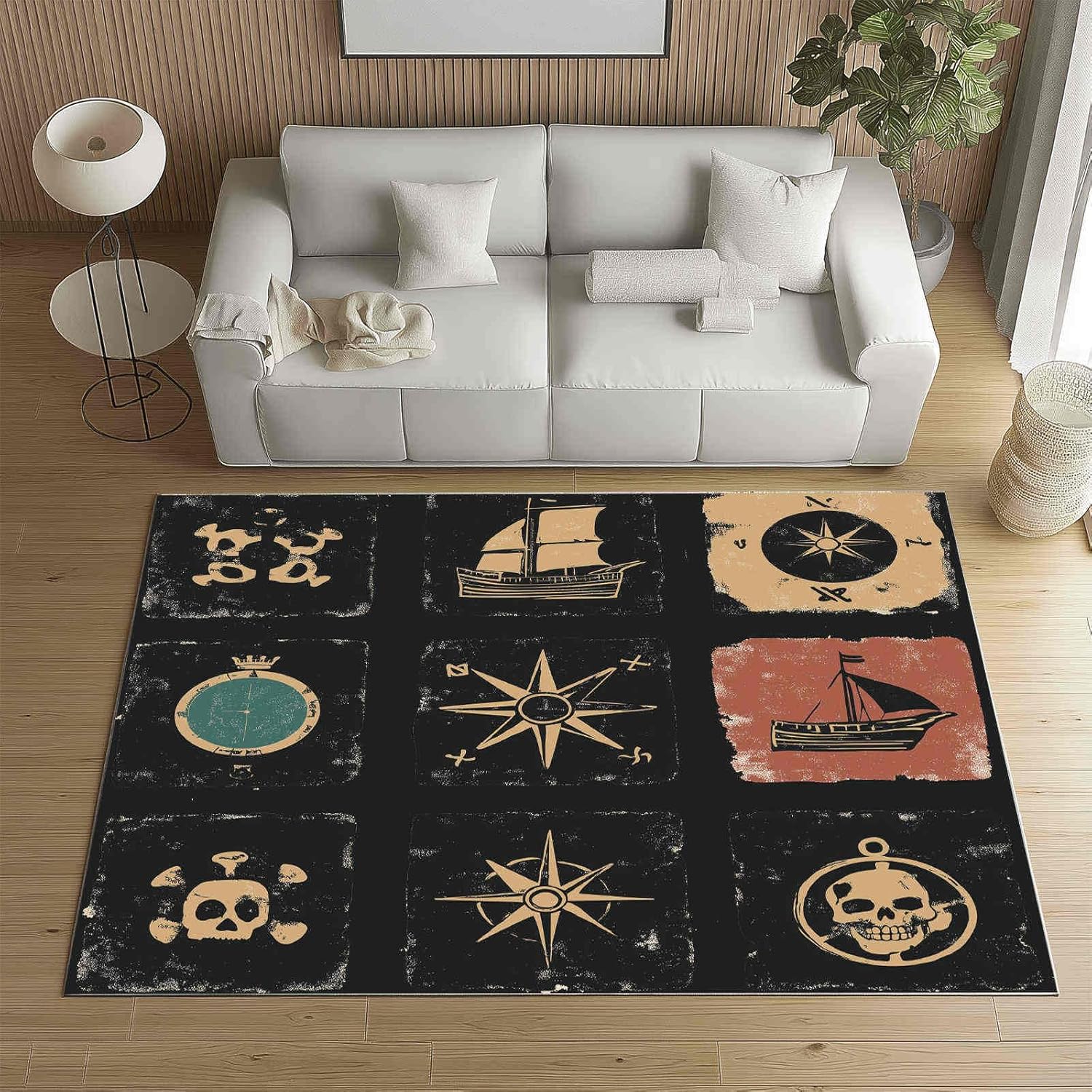 Cartoon Marine Telescope Washable Area Rug 5x6ft