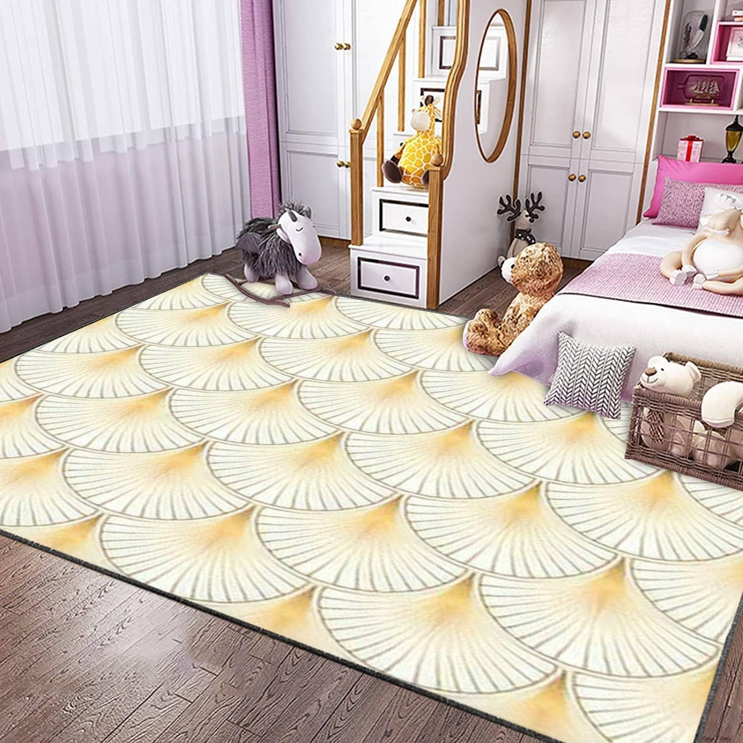 Modern 3D Art Deco Area Rug Seamless White Gold Shells Yoga Mat