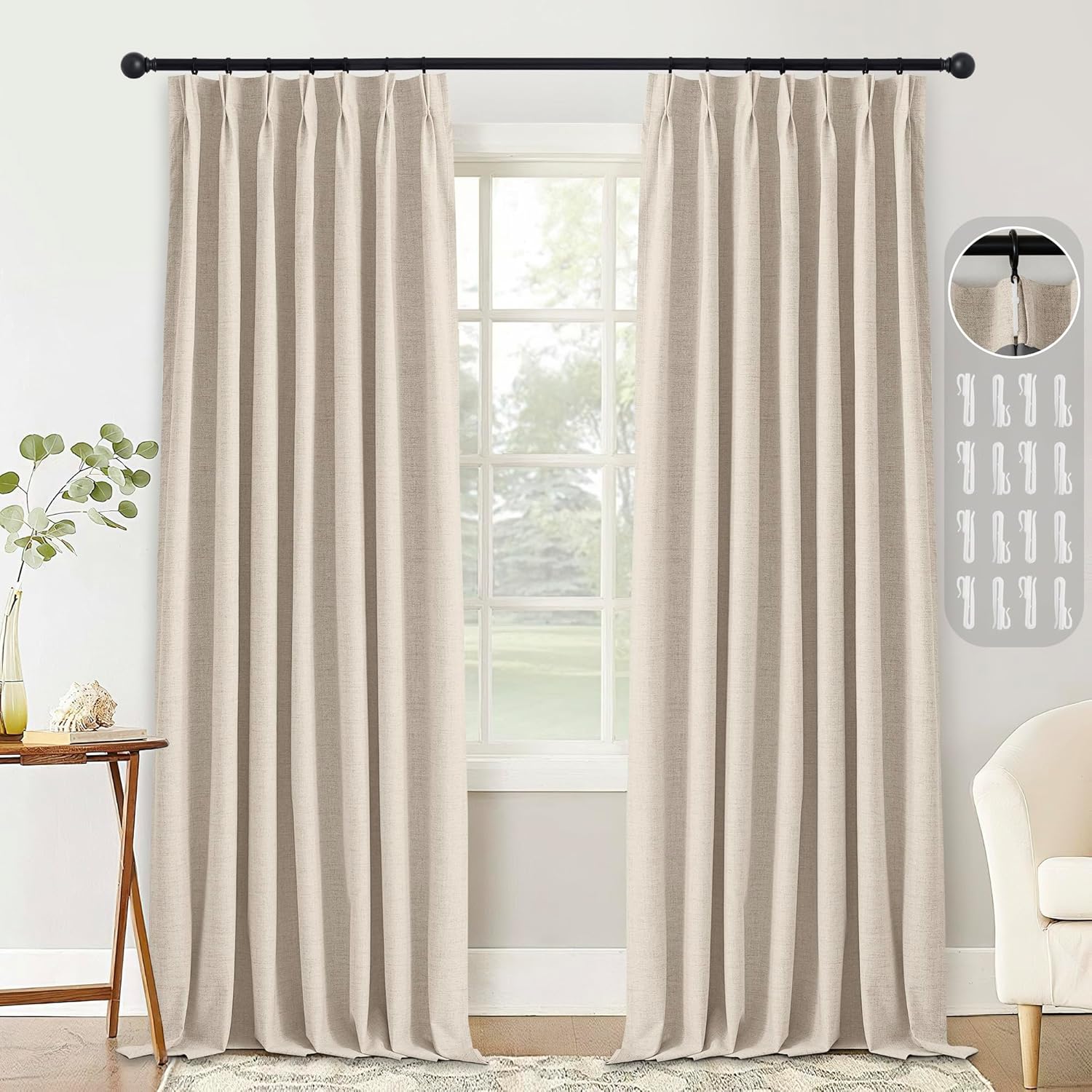 StangH Pinch Pleat Linen Curtains 84 Inches Long 2 Panels Total Room Darkening