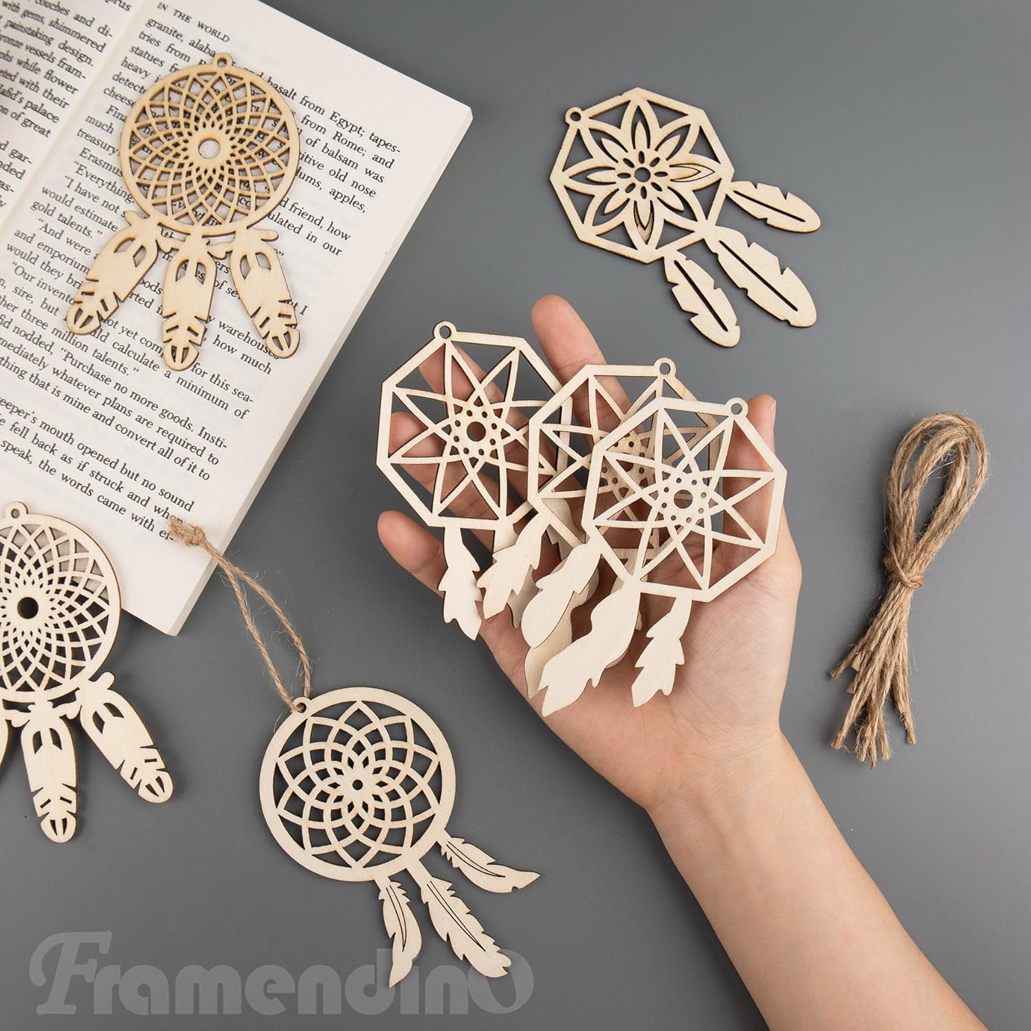 Framendino 40 Pack Wooden Dream Catchers DIY Decor Kit