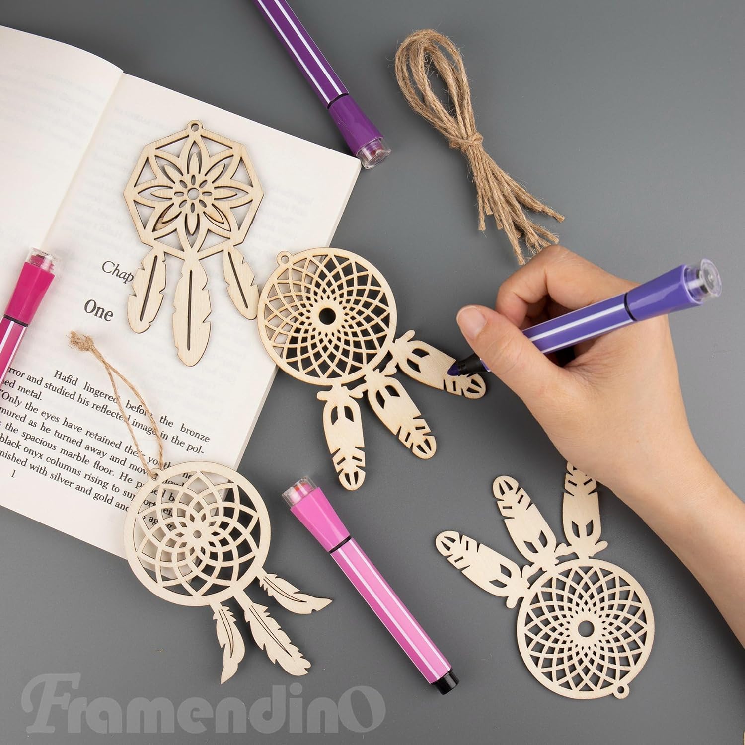 Framendino 40 Pack Wooden Dream Catchers DIY Decor Kit