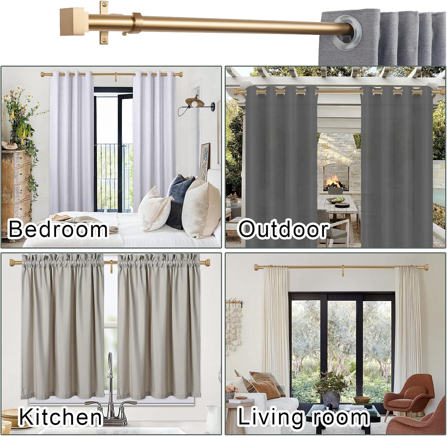 YuMierle Single Curtain Rods 72-144 Inch Warm Gold