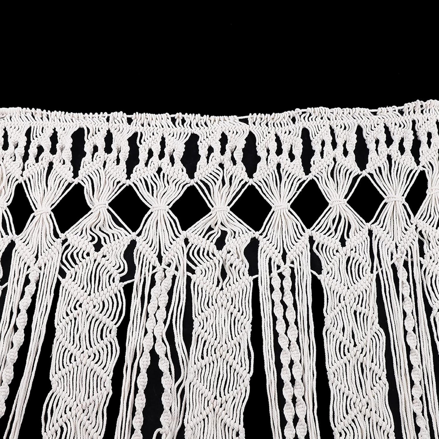 Boho Macrame Curtain for Window Doorway Handmade Beige