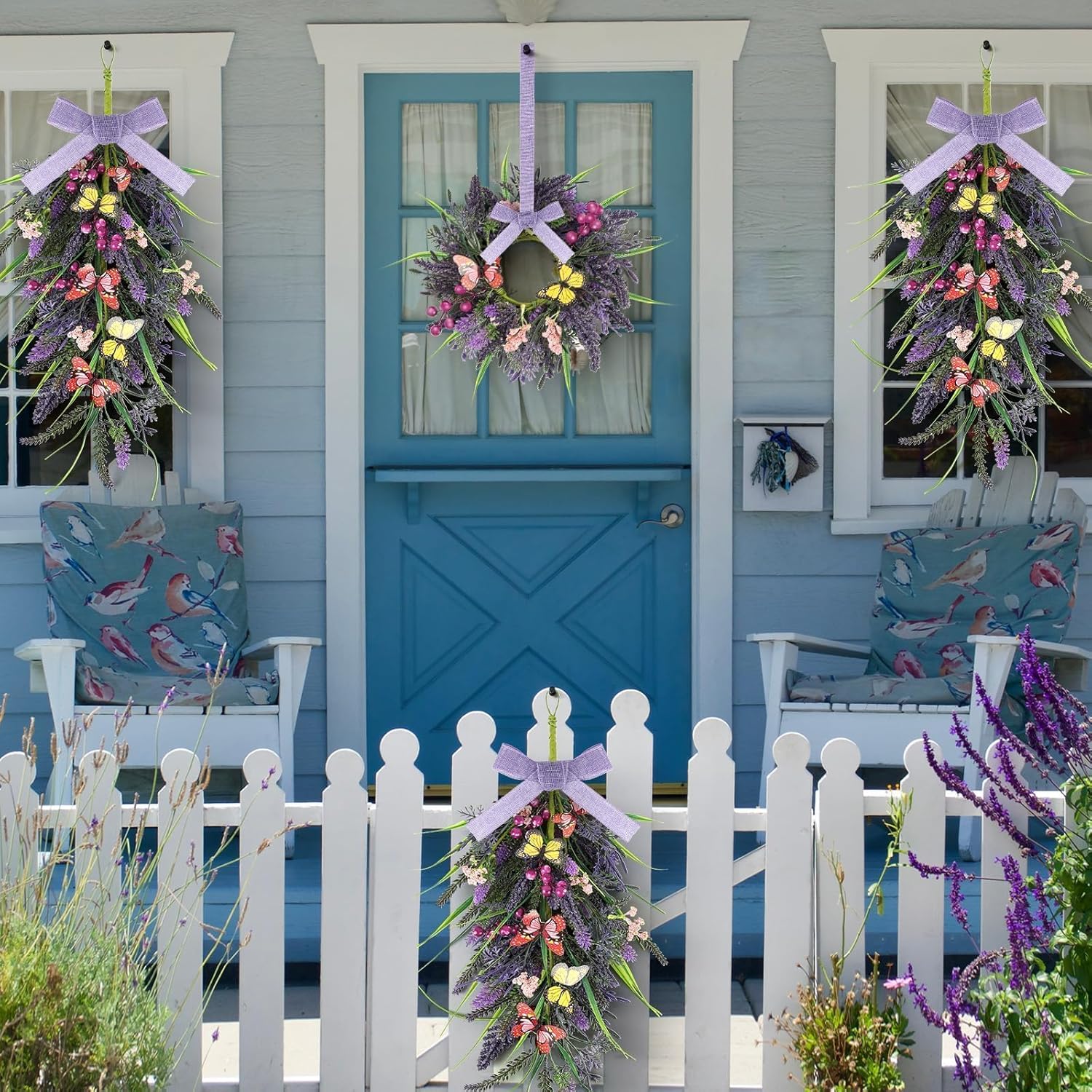 2 Pcs 24 Inch Artificial Lavender Teardrop Wreaths