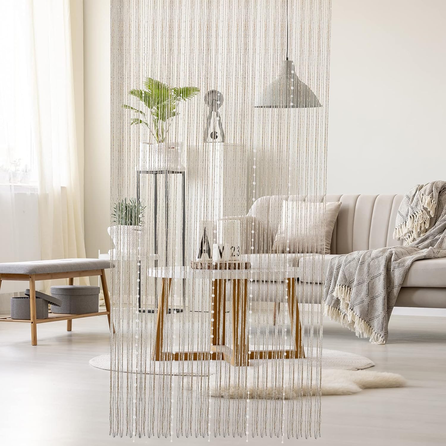 Silver Crystal Beaded Curtain for Doorway 36x77in