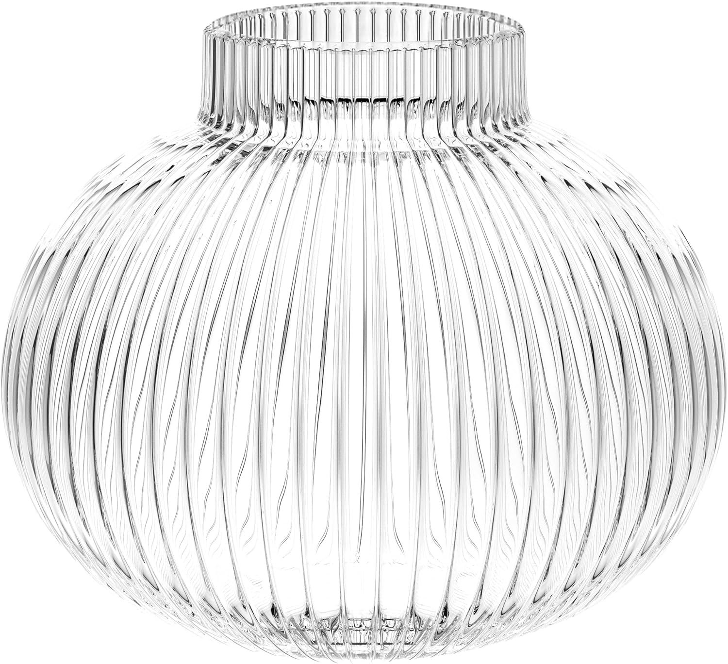 YANWE1 Round Ribbed Glass Vase 6 Inches
