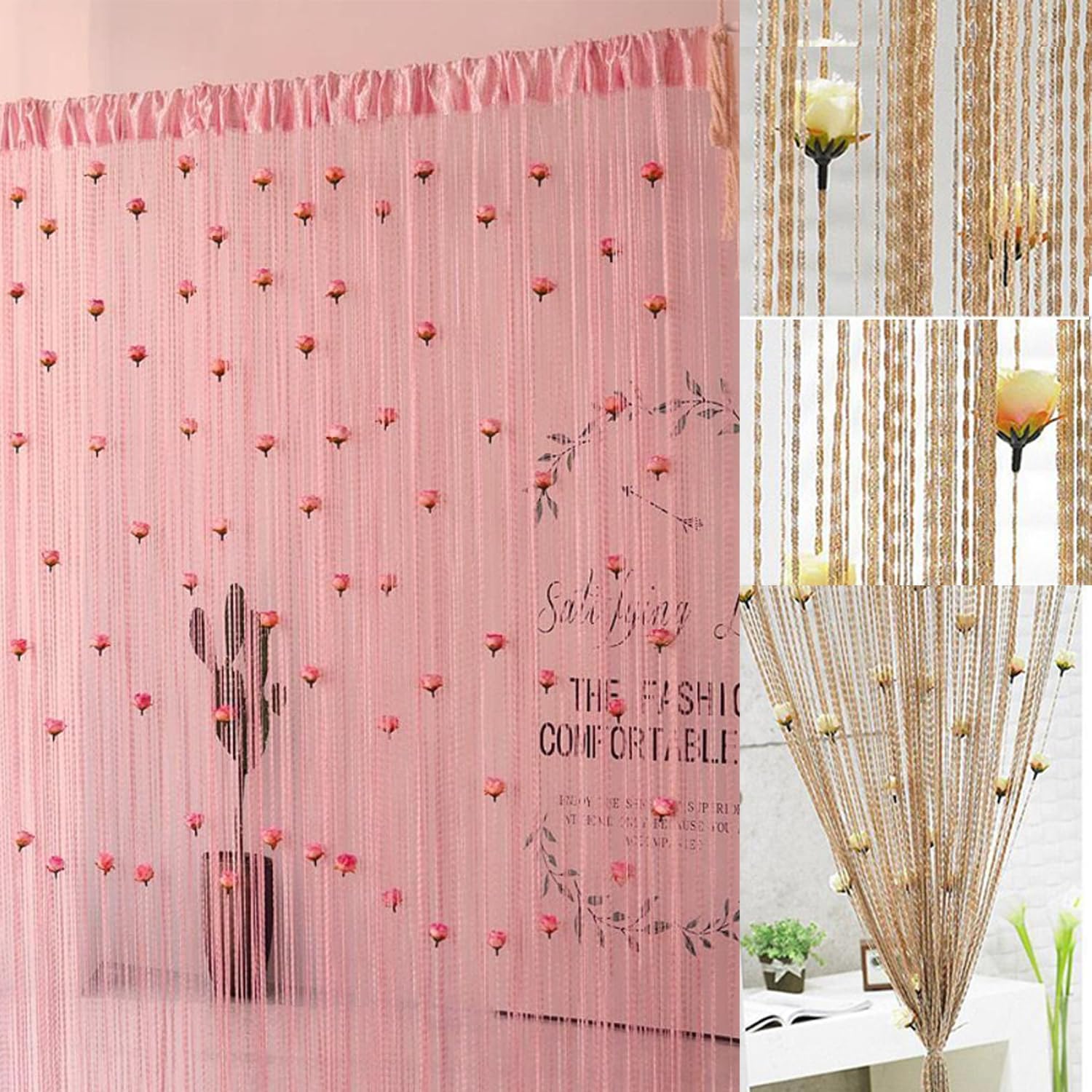 RJDJ Rose Thread Door Curtain for Home Decor