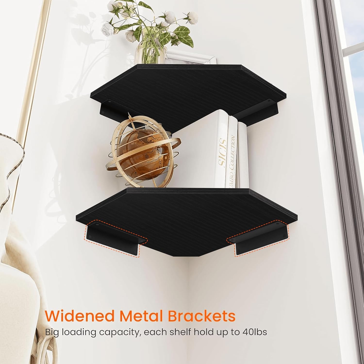 Homode 4 Tier Diamond Shape Corner Wall Shelves Black