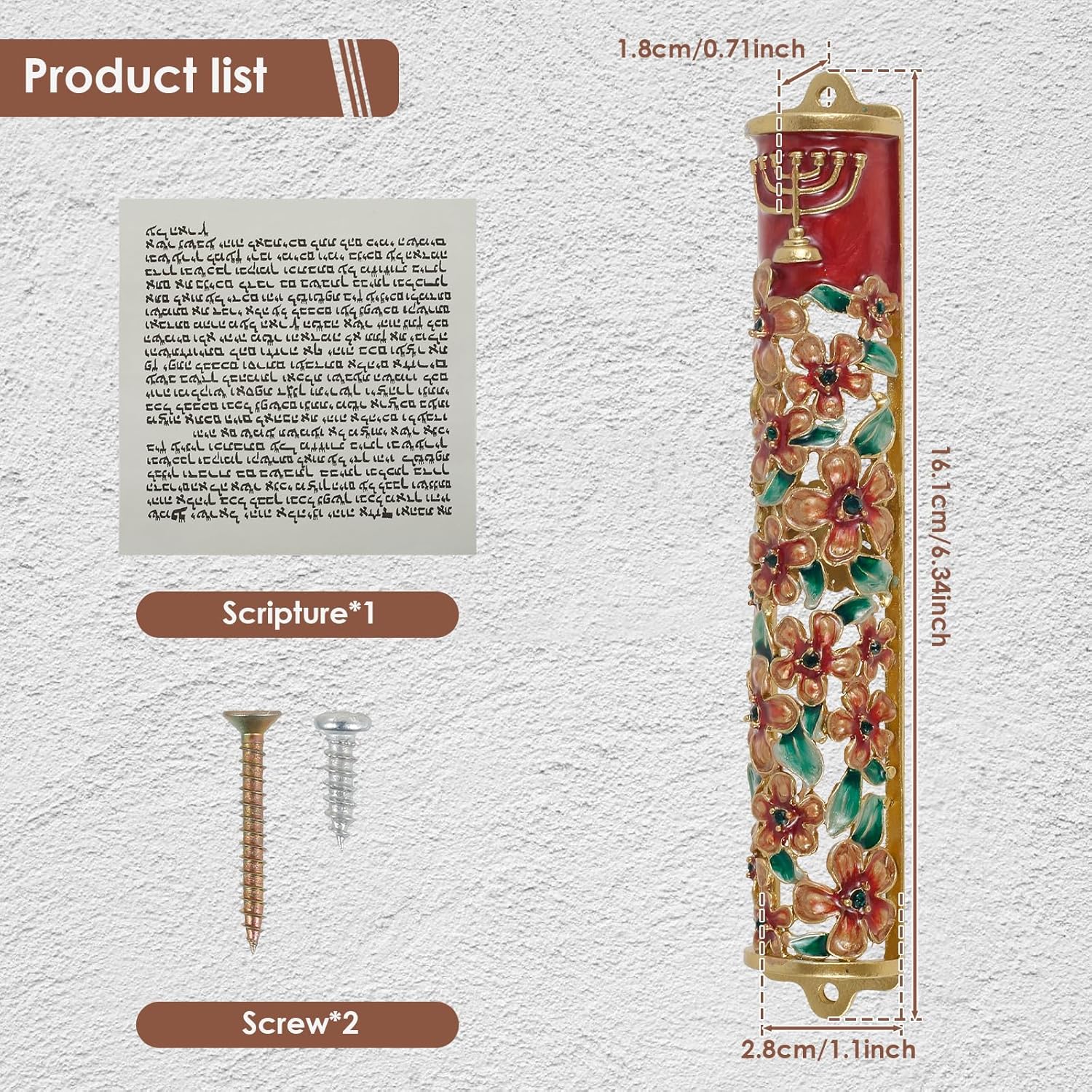 Hand Painted Zinc Alloy Mezuzah Decorative Artwork