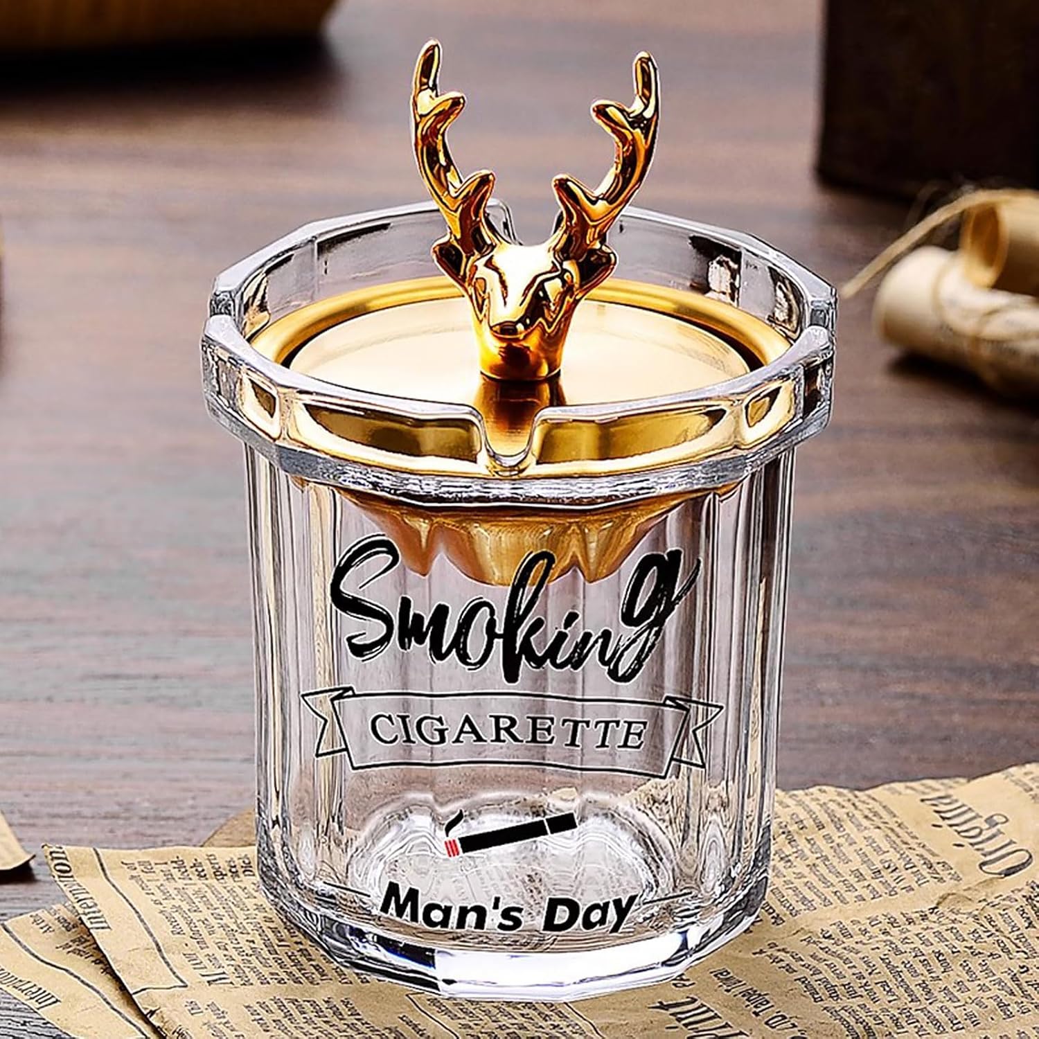 DAERTU Glass Ashtray with Lid for Cigarettes