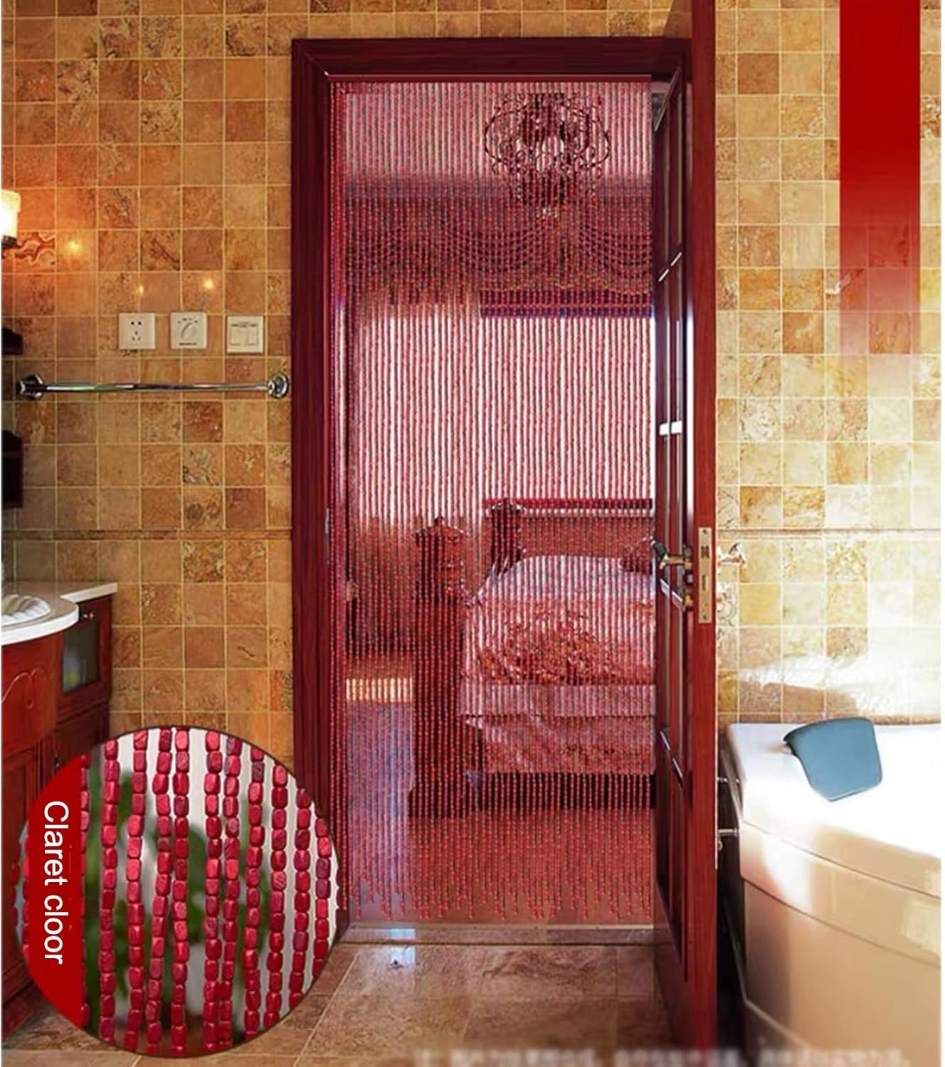 LEOSXA Bamboo Bead Curtain with Fittings 120 Strands
