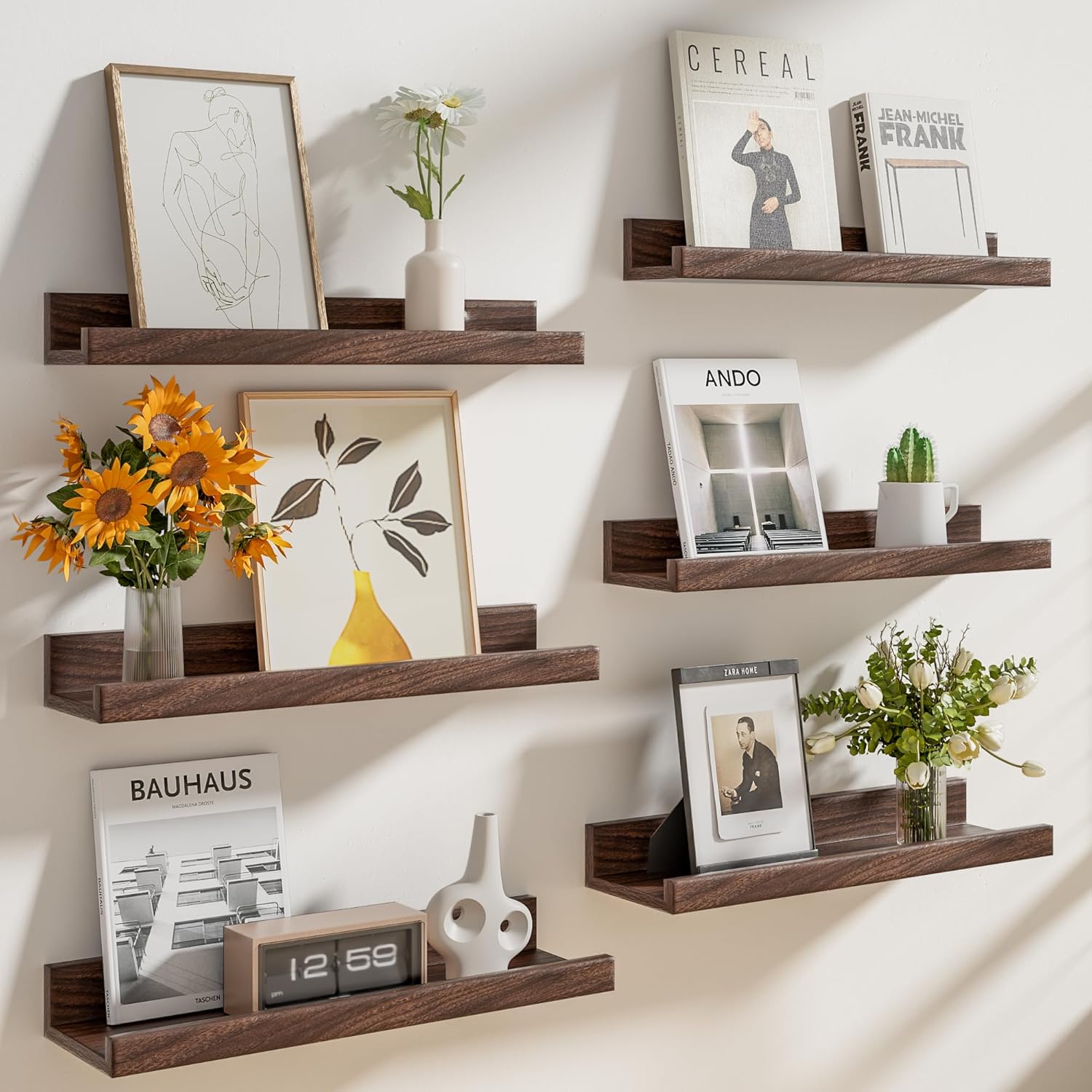 Heimlove Floating Shelves Set of 6 16 Inch Wall Mounted Picture Ledge