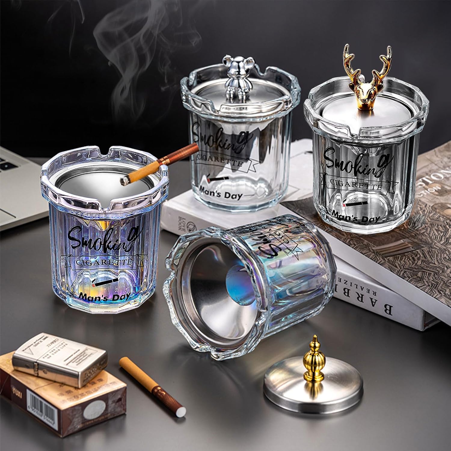 DAERTU Glass Ashtray with Lid for Cigarettes