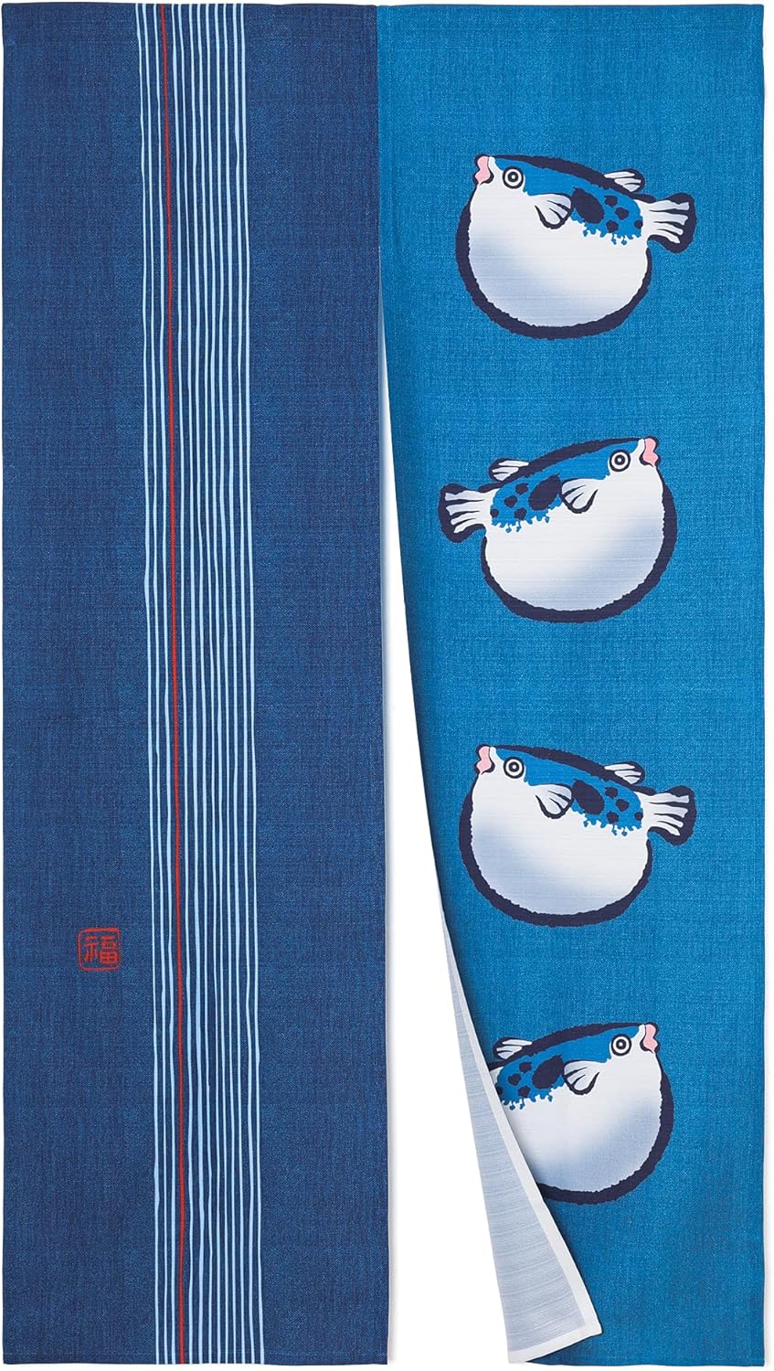 Japanese Noren Door Curtain Tapestry with Puffer Fish Design 33x59 Inch
