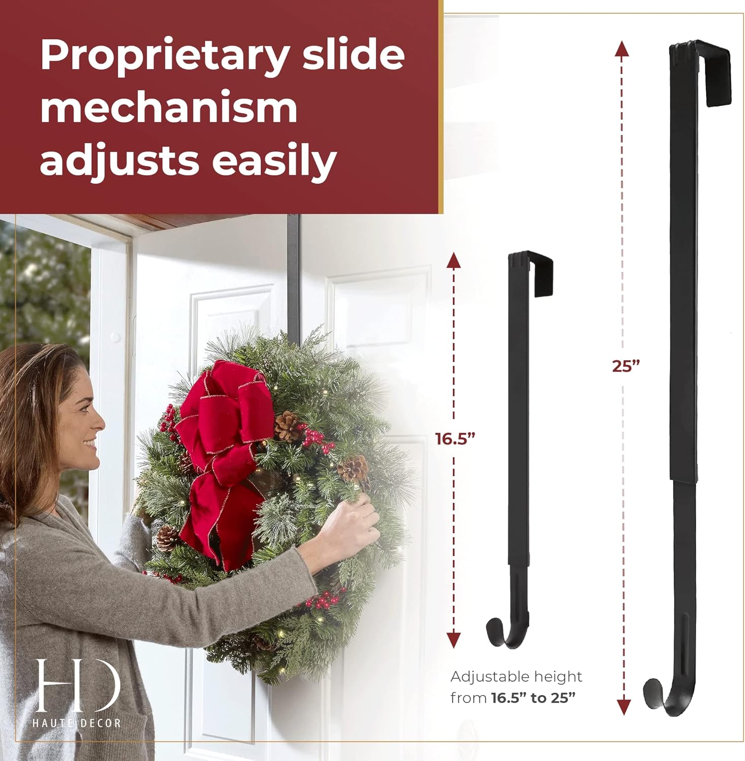 Haute Decor Adjustable Length Wreath Hanger - 20 Lb Capacity