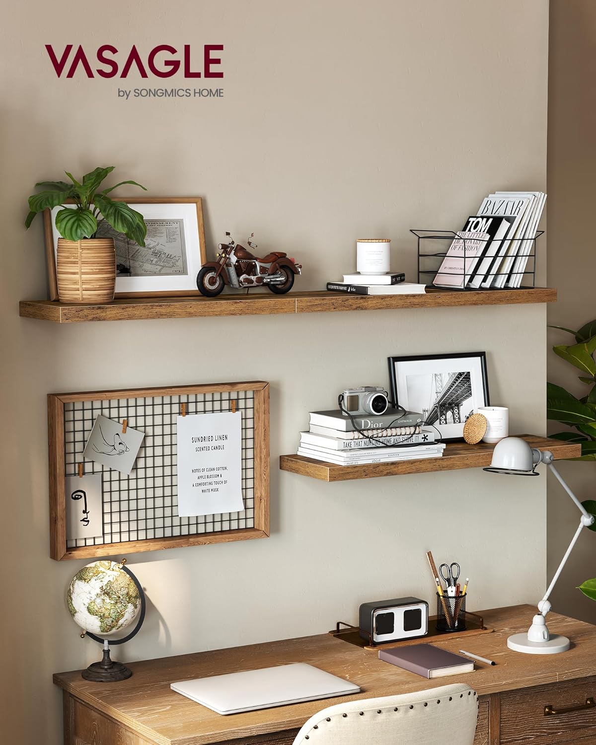 VASAGLE Wall Shelves Set of 3 Floating Shelves Rustic Brown ULWS057B01