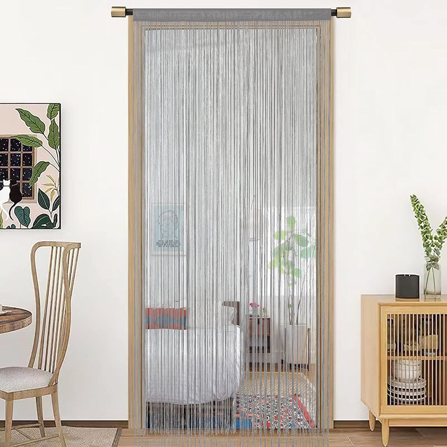 Grey Spaghetti String Curtain Panel 100x200cm
