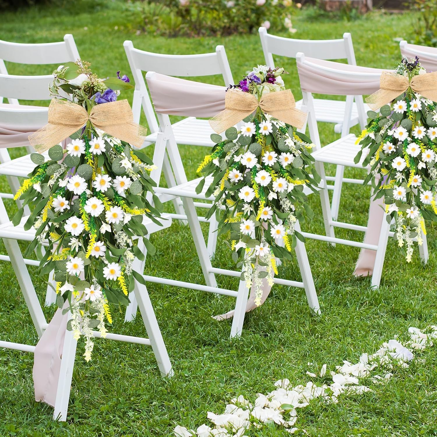 4 Pcs 24 Inch Artificial White Daisy Teardrop Wreath Swag