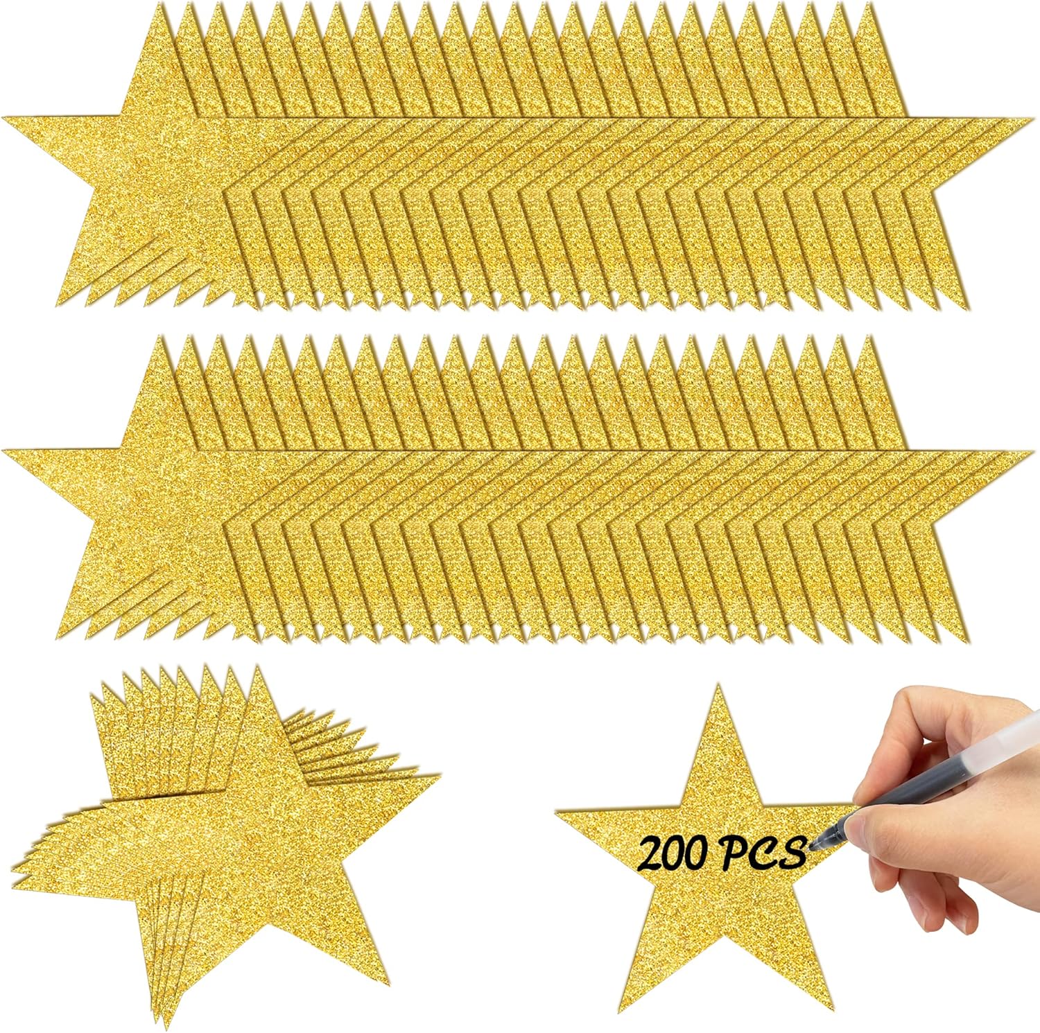 200 PCS Glitter Gold Star Cutouts for Party Decorations