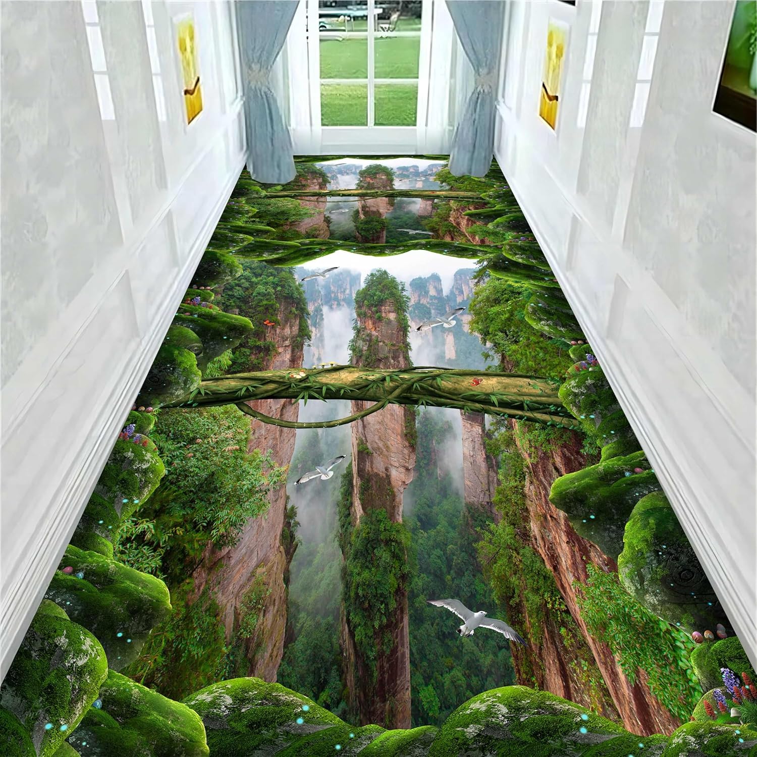 3D Optical Illusion Area Rug 2x7ft Green Corridor Design