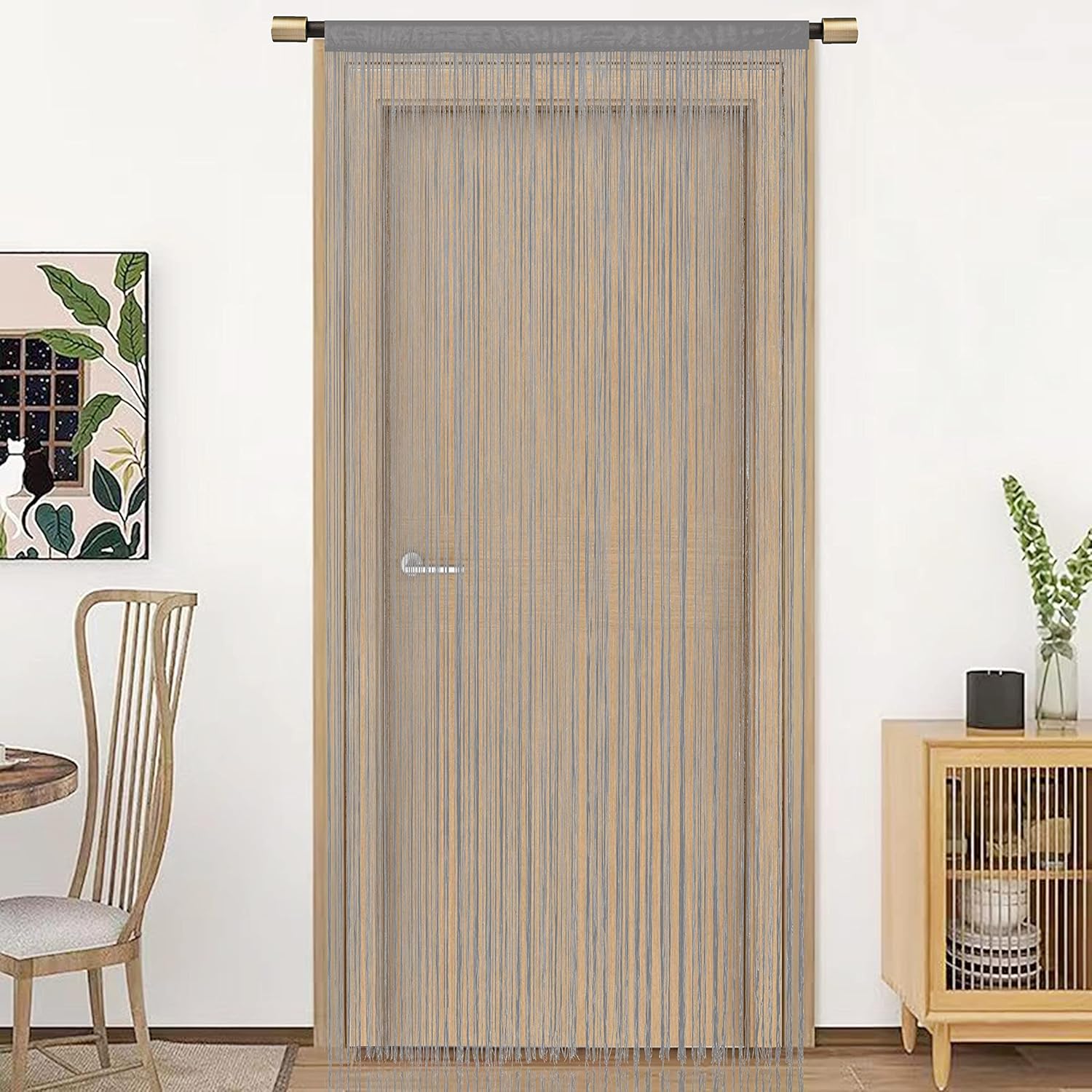 Grey Spaghetti String Curtain Panel 100x200cm