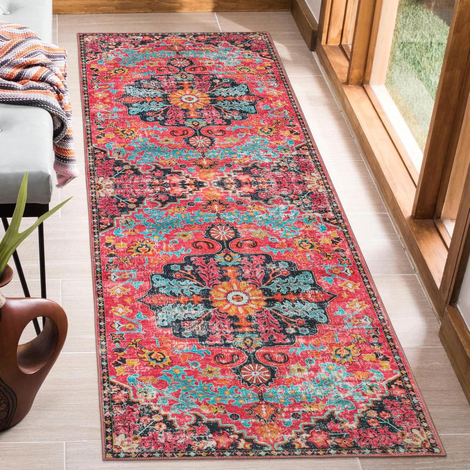 Wonnitar Bohemian Runner Rug Hot Pink 2x6