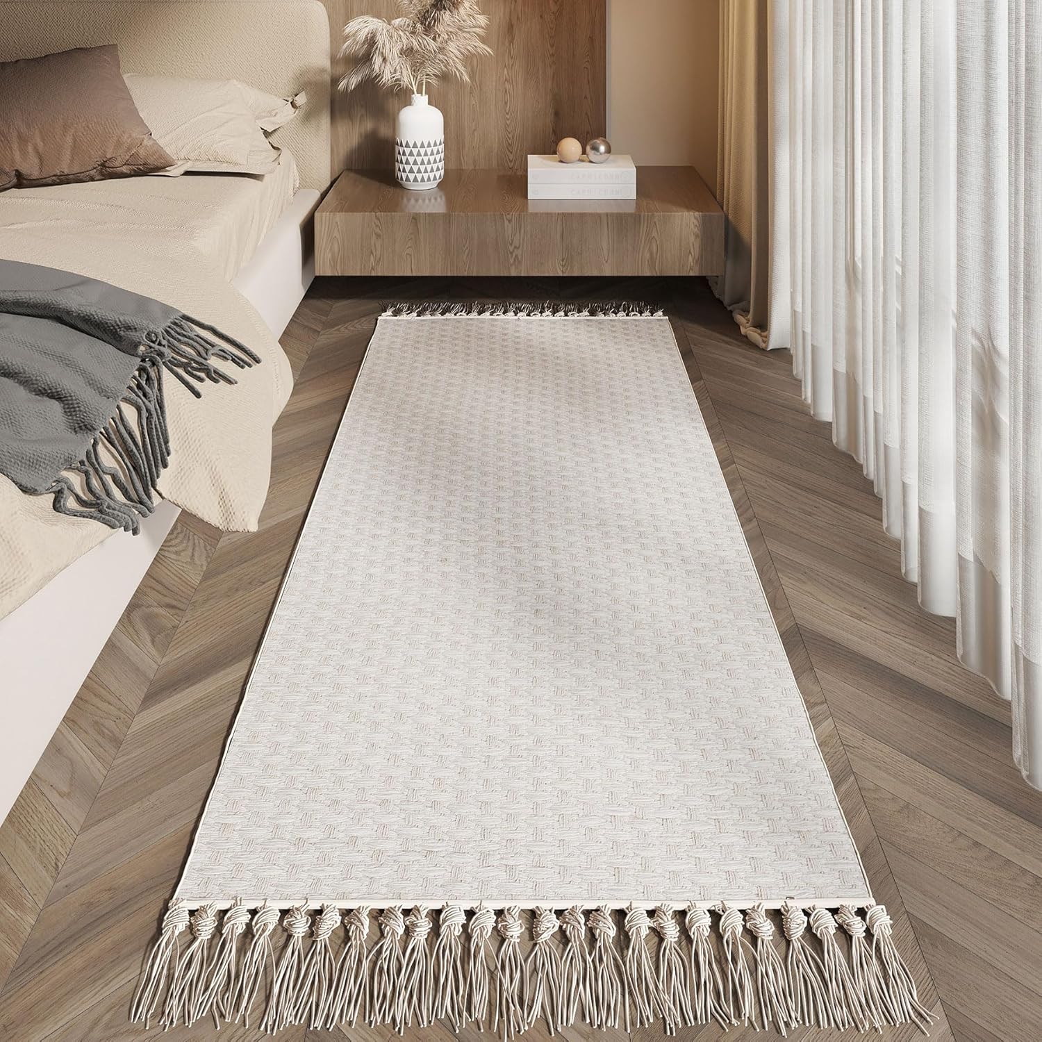 Boho Hallway Runner Rug with Tassels Non-Slip Washable