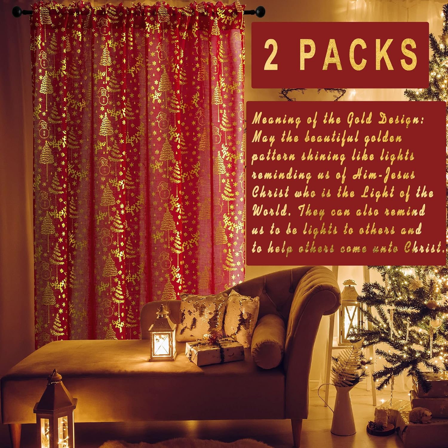 XTMYI Sparkle Christmas Curtains 84 Inch 2 Panels Set