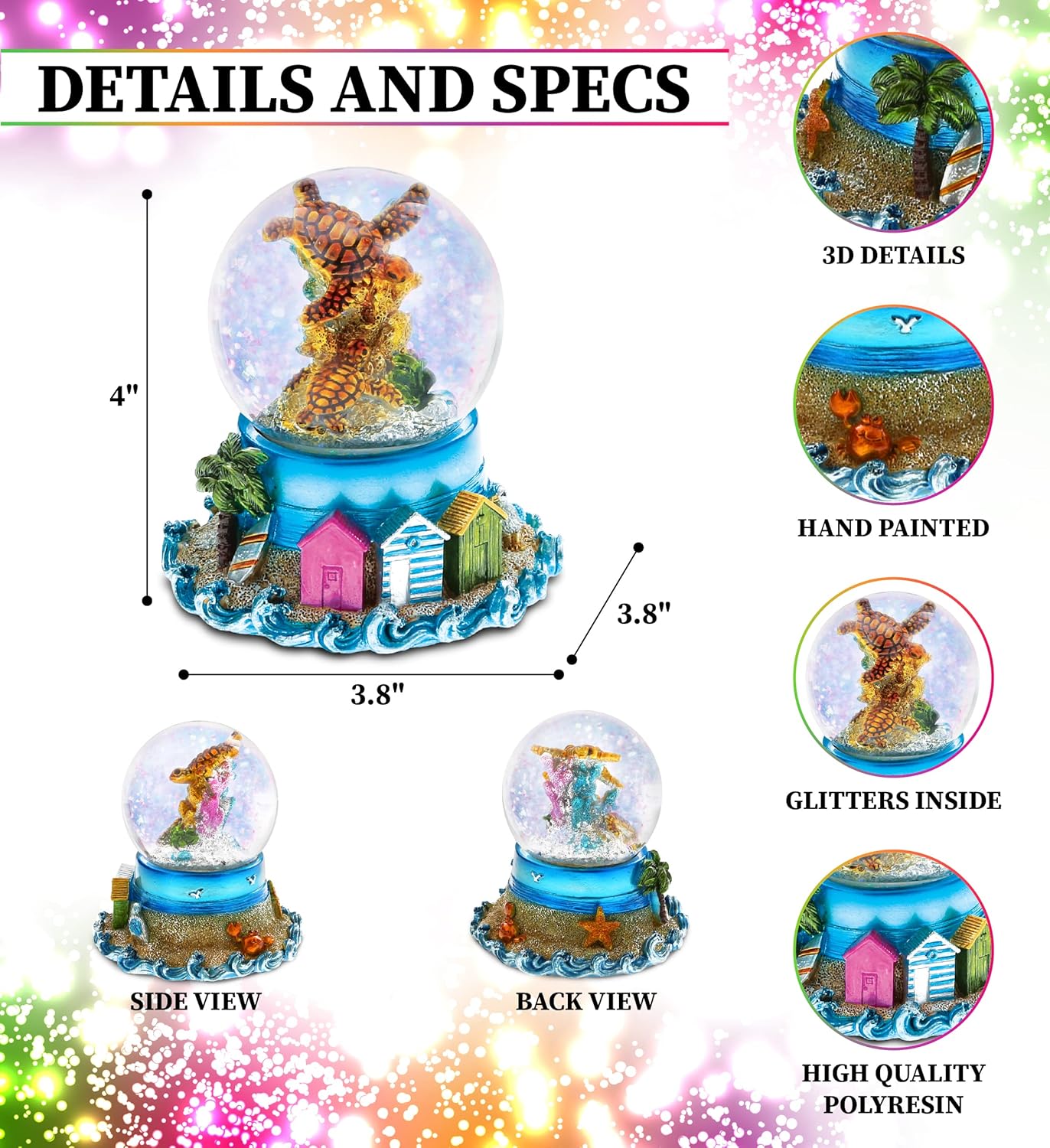 CoTa Global Cool Summer Sea Turtle Snow Globe - 65mm