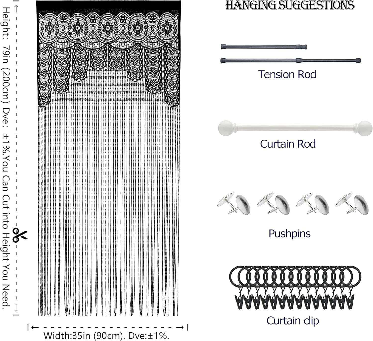 YaoYue 2 Pc Macrame Lace Curtain Door Divider