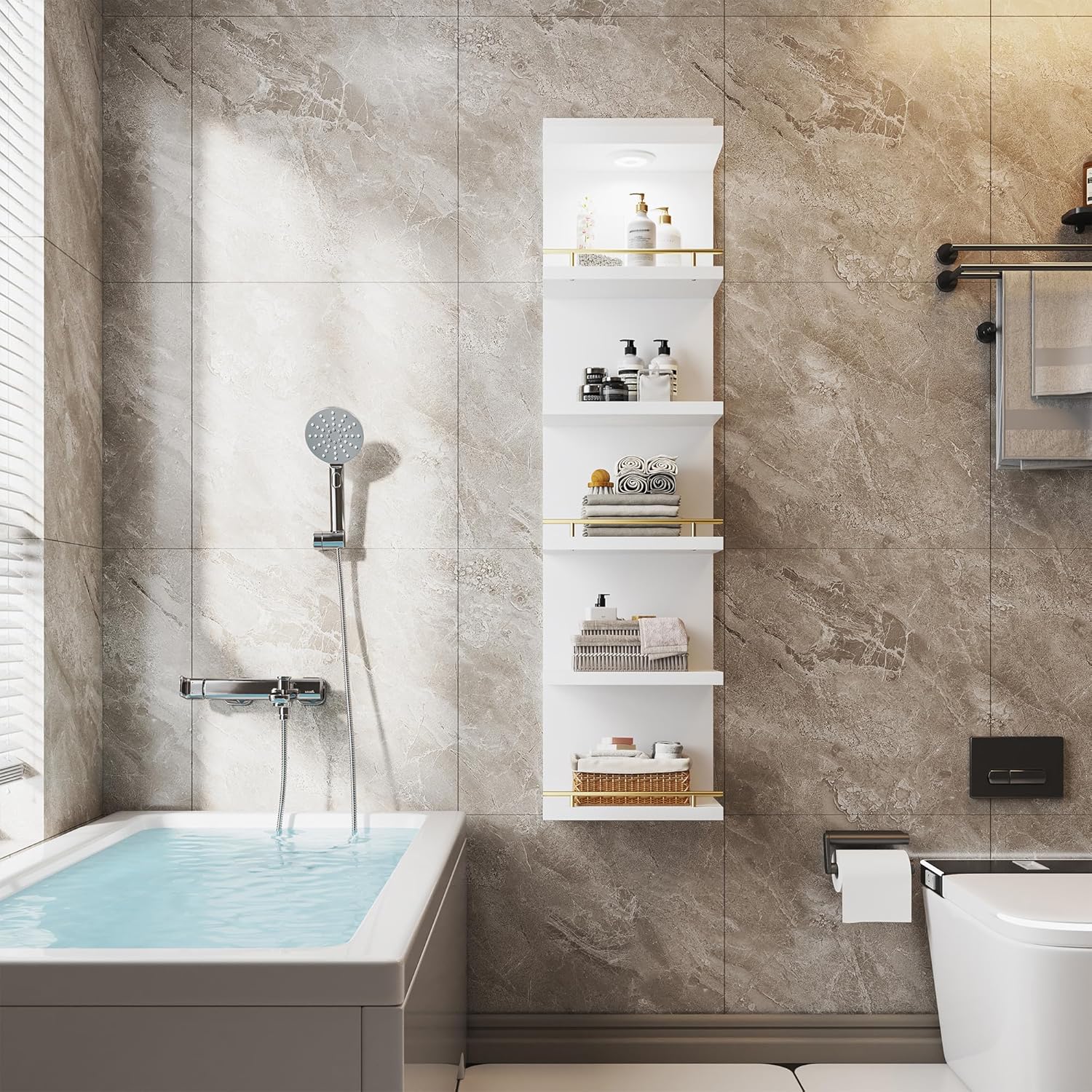 REIBII 6 Tier Wall Shelf with LED Light