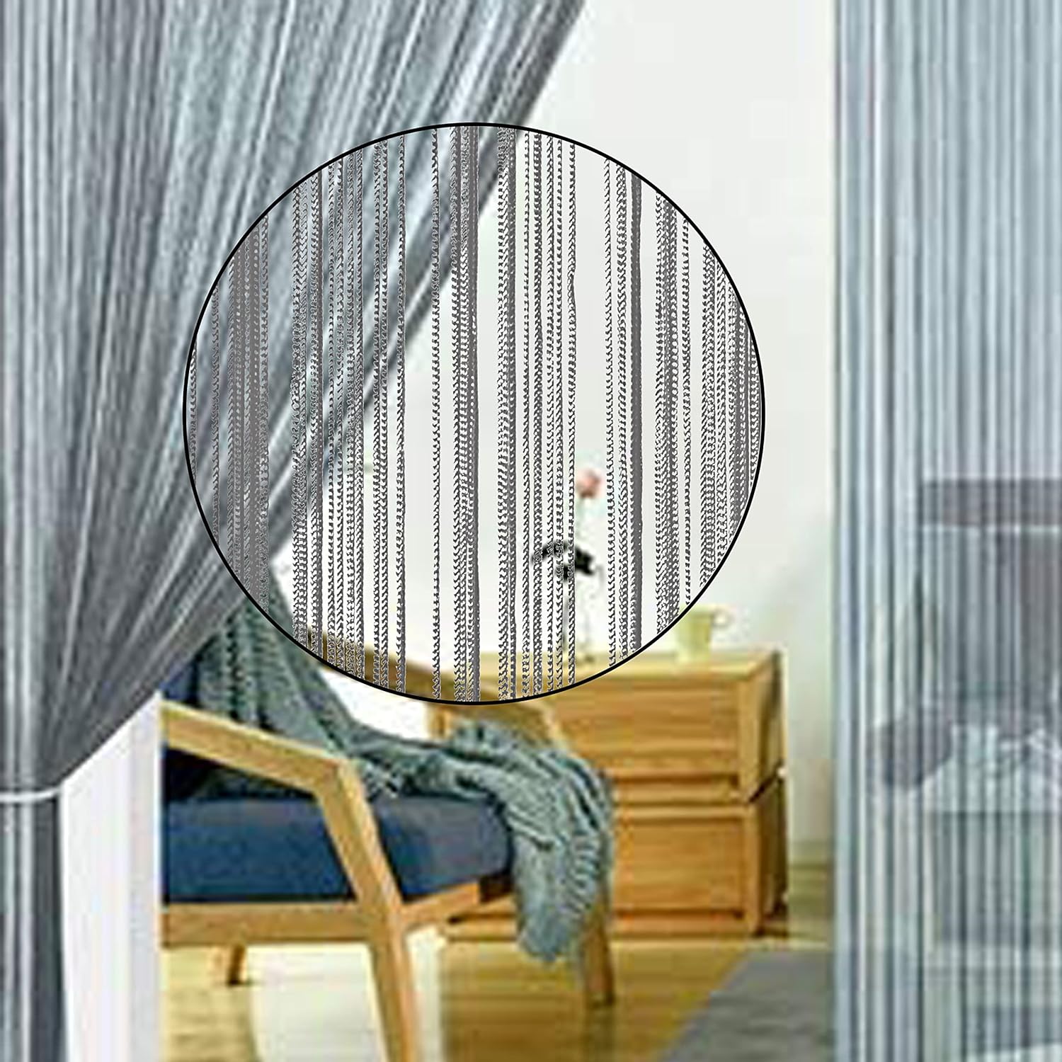 Grey Spaghetti String Curtain Panel 100x200cm