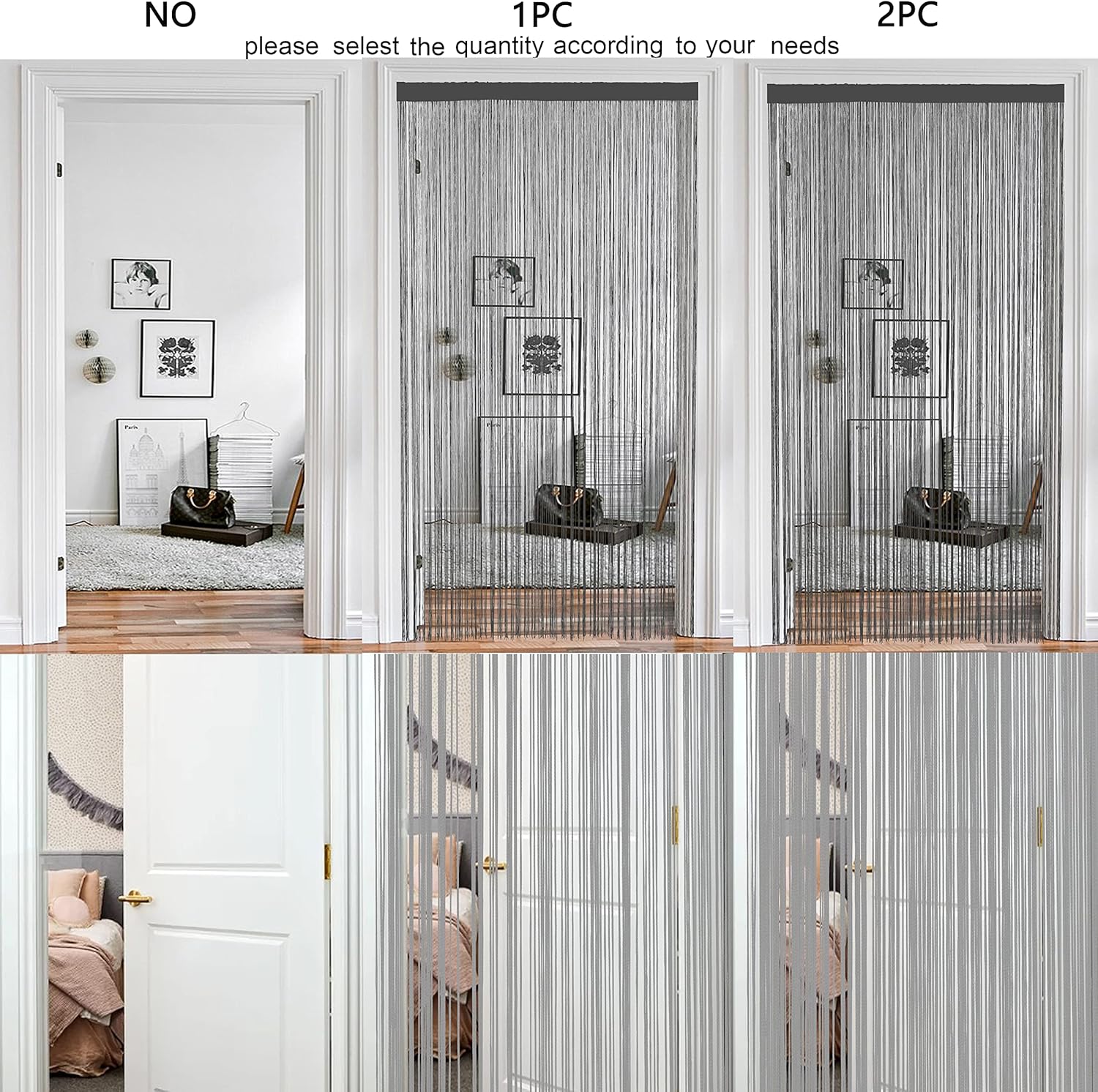 Grey Spaghetti String Curtain Panel 100x200cm