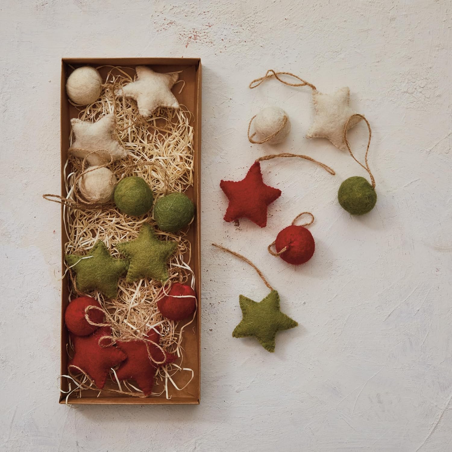 Creative Co Op Handmade Wool Felt Ball and Star Ornaments Set of 18