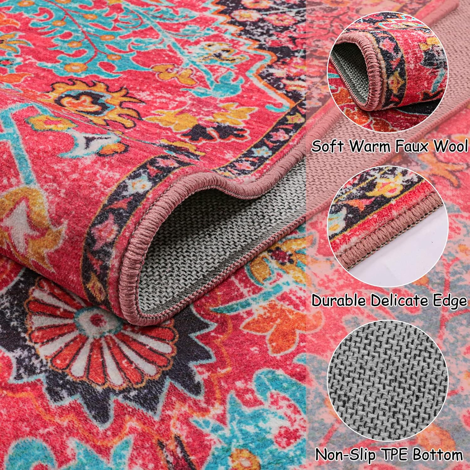 Wonnitar Bohemian Runner Rug Hot Pink 2x6