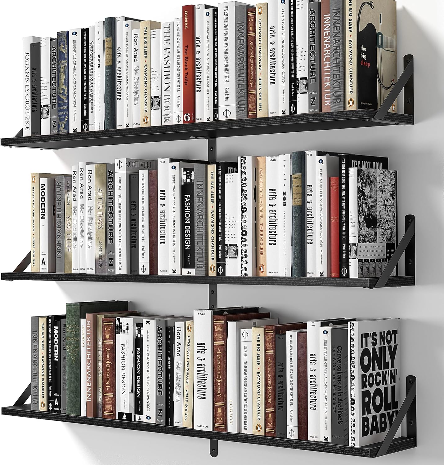 Heimlove Floating Shelves Set of 3 36 Inch Black Wood Wall Mounted