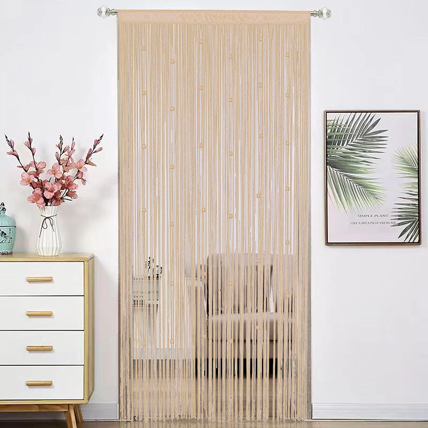 Beaded Curtain Door Divider with Telescopic Rod