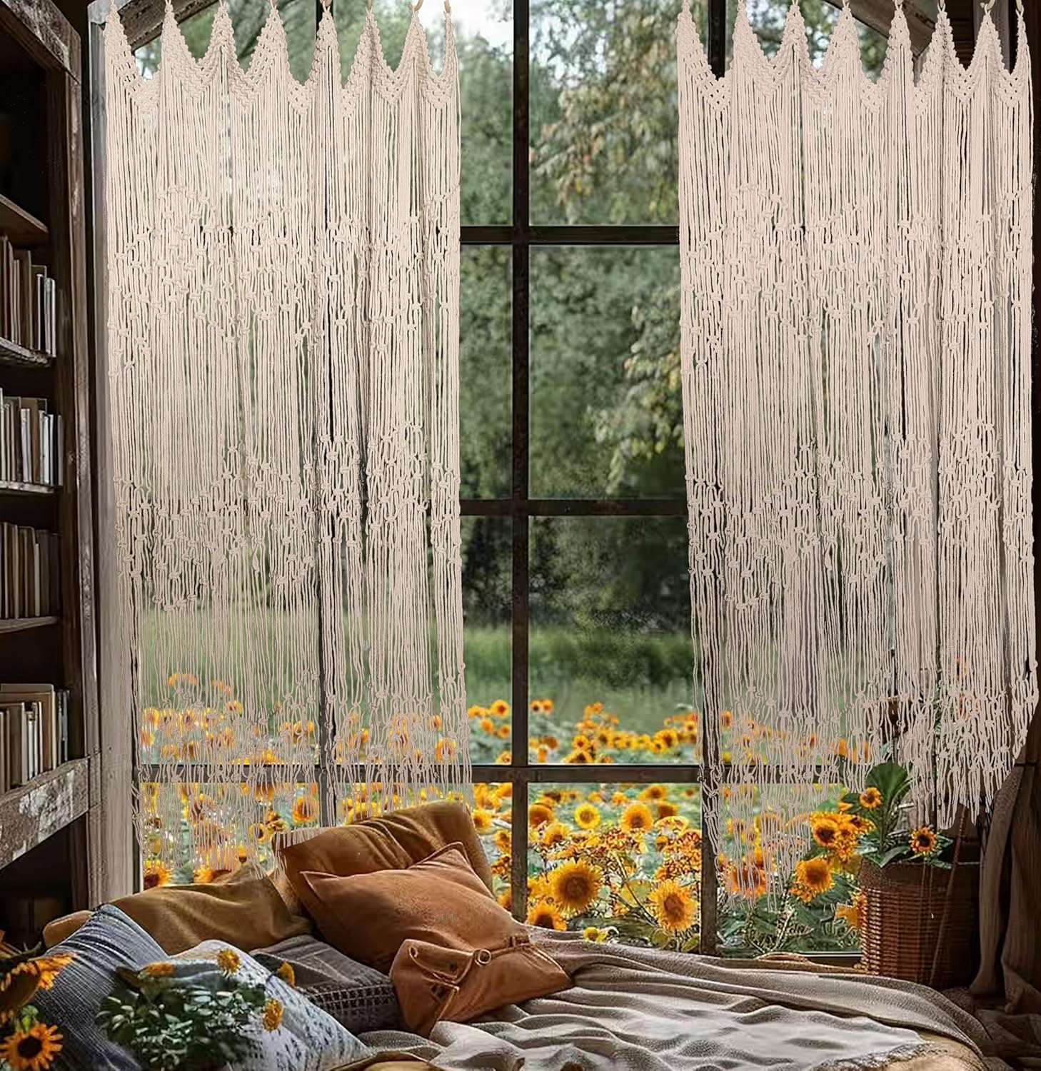 kiido Macrame Curtain with Stars River Design 50W x 71H