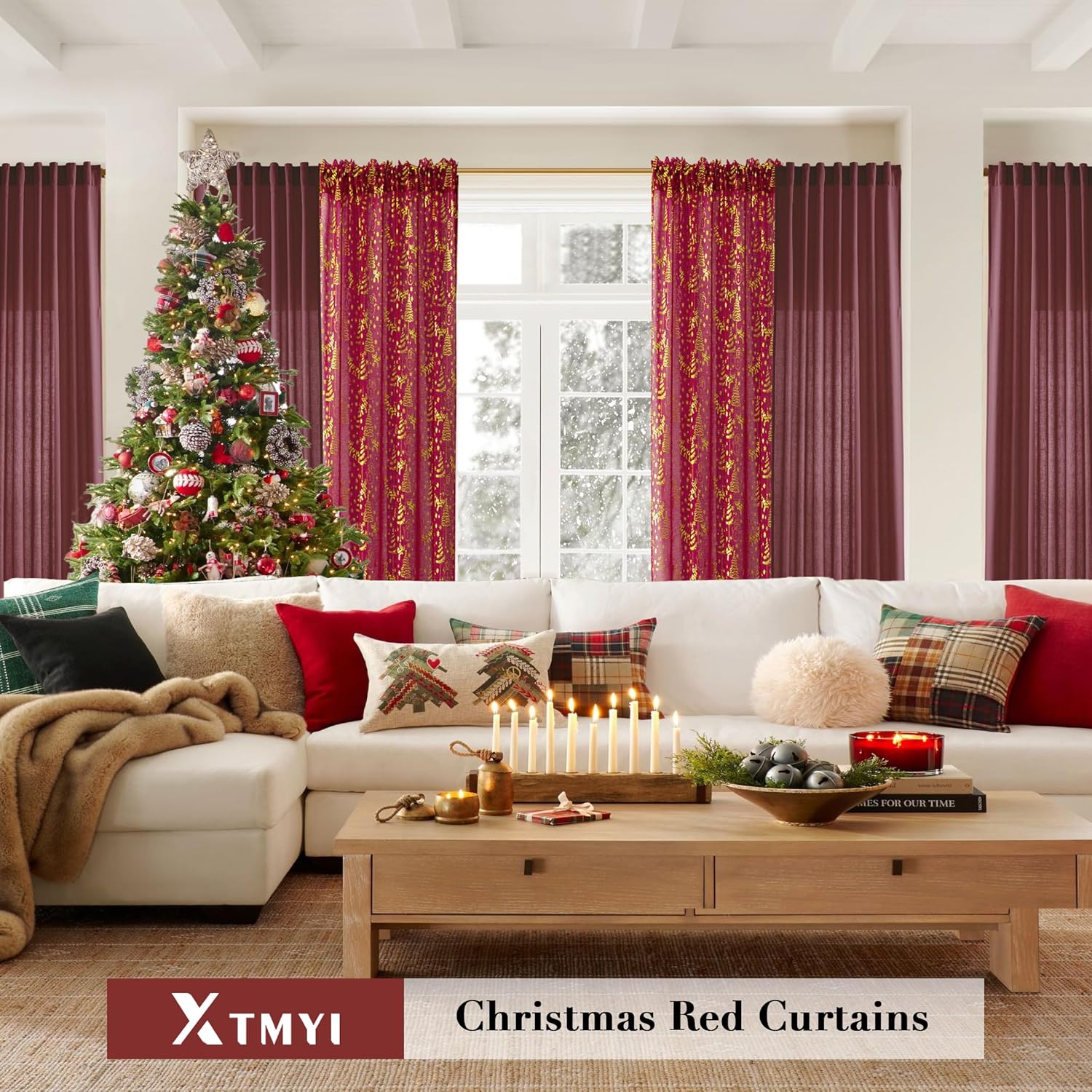 XTMYI Sparkle Christmas Curtains 84 Inch 2 Panels Set
