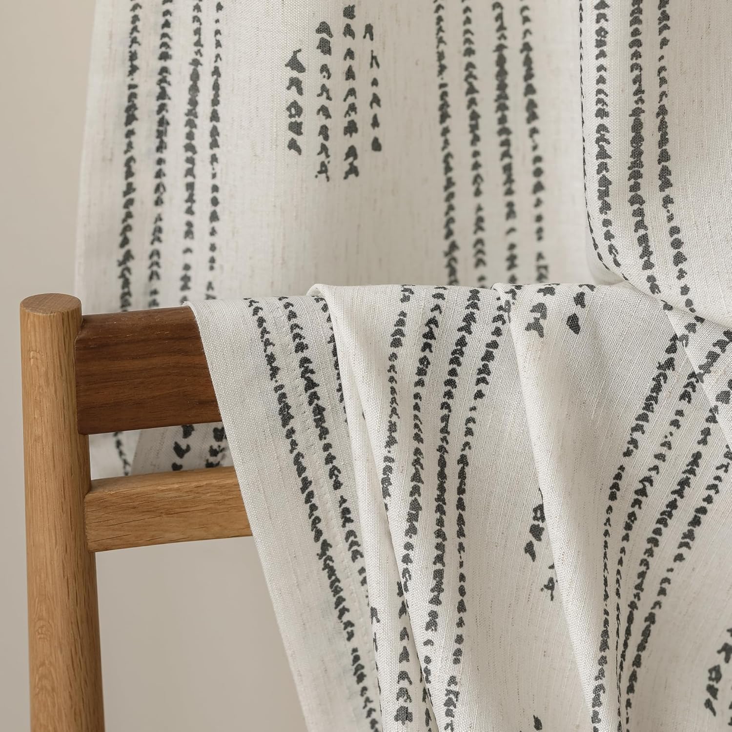 Boho Linen Curtains 2 Panels Black on Beige