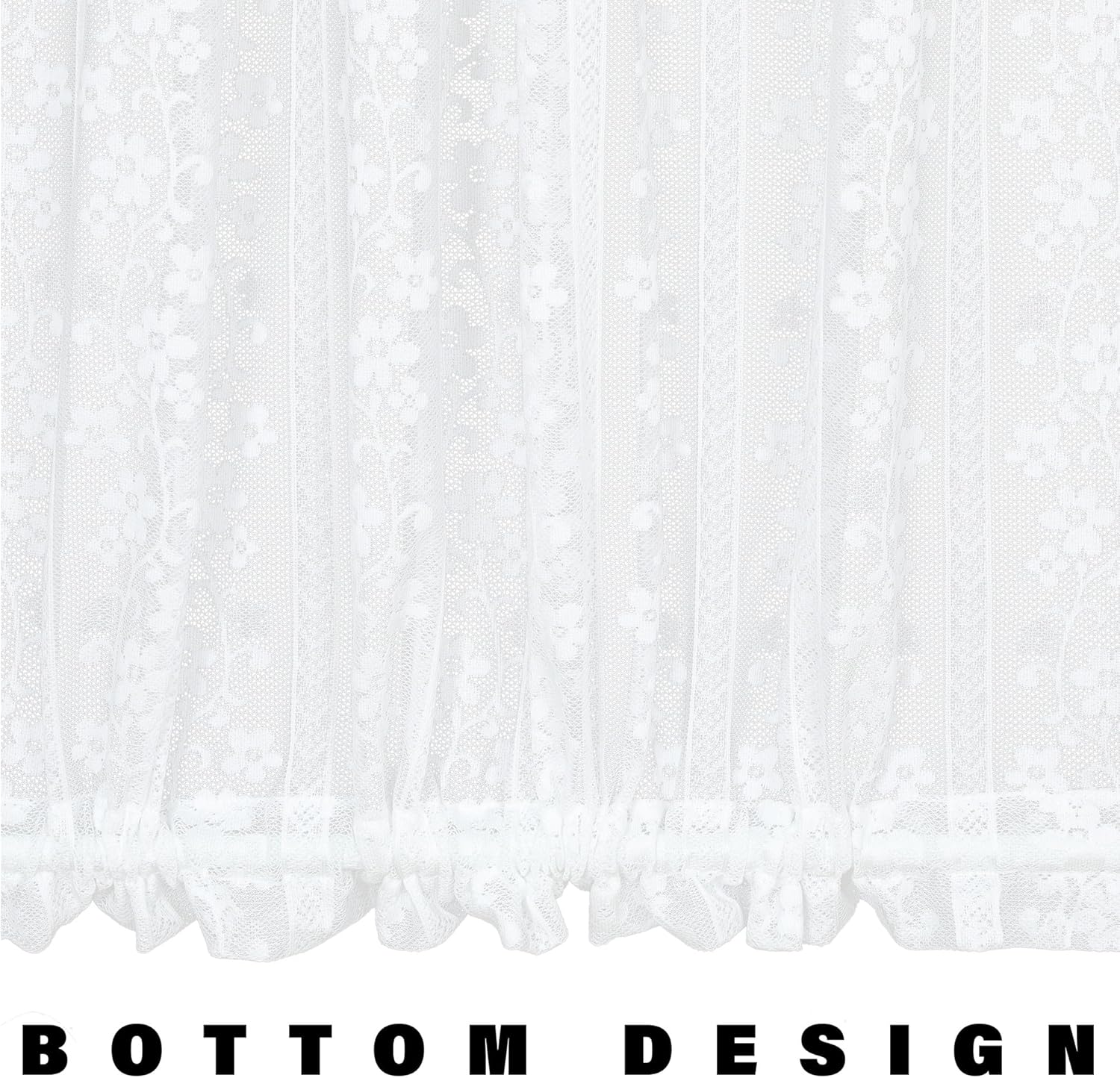 White Lace French Door Curtain with Tieback and Floral Design