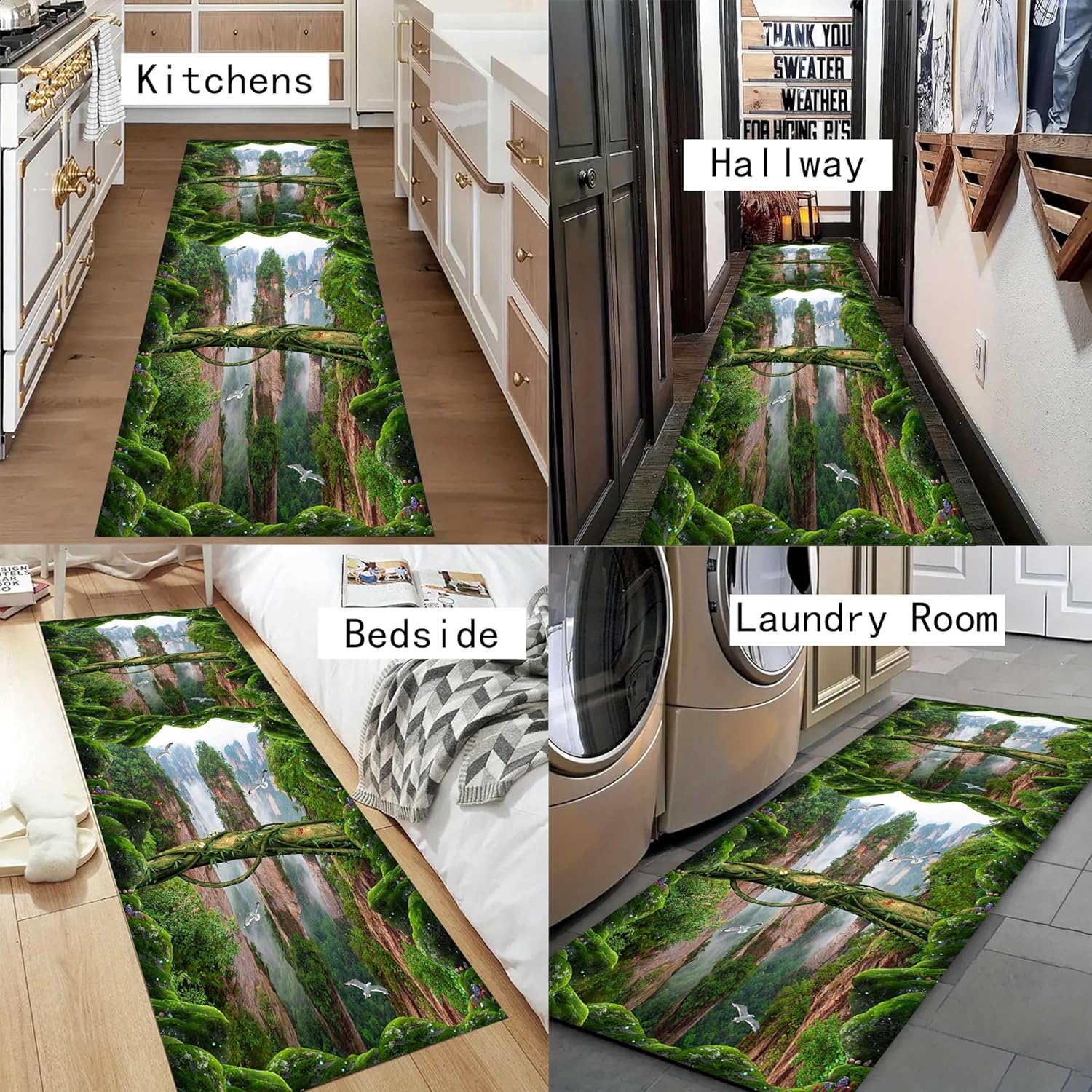 3D Optical Illusion Area Rug 2x7ft Green Corridor Design