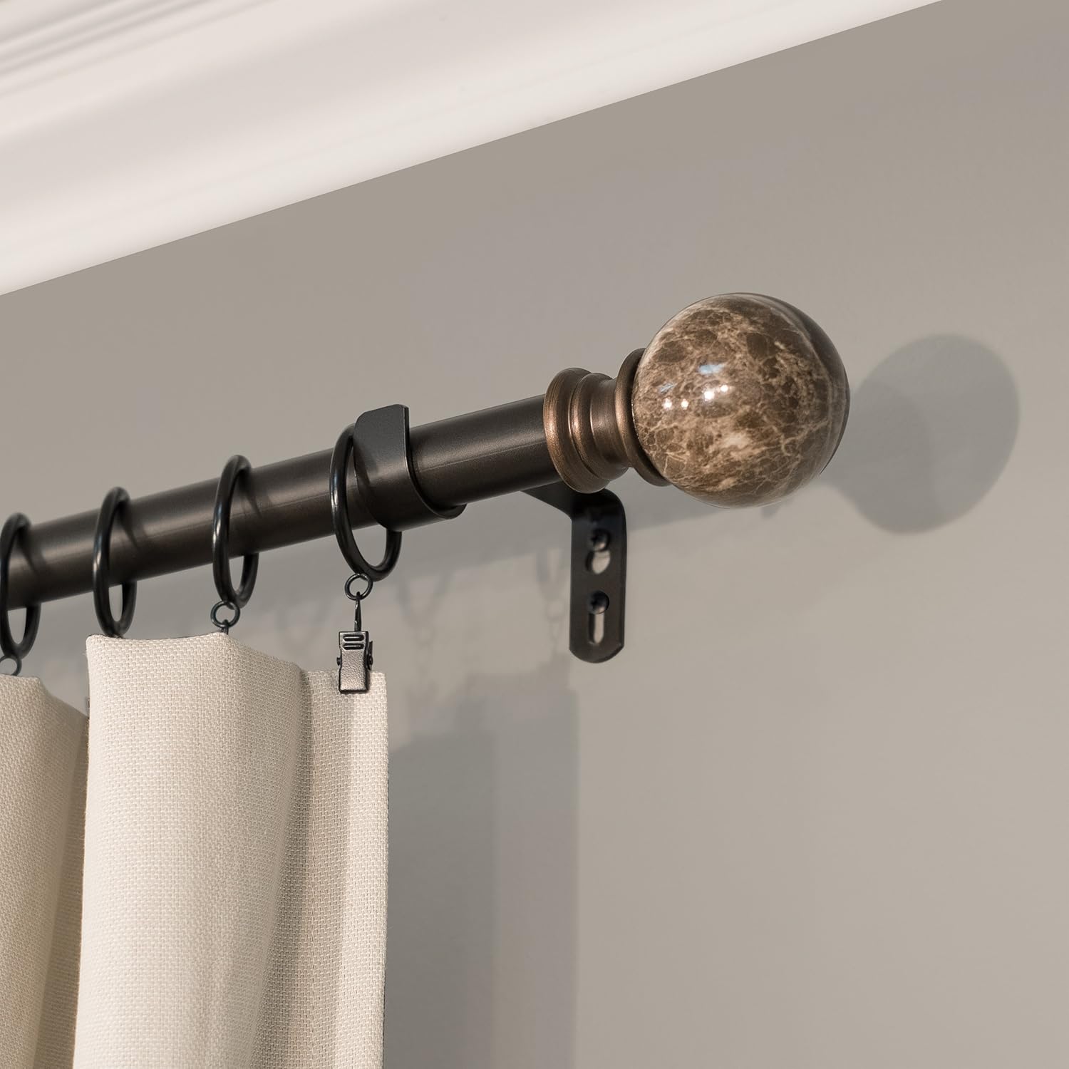 Decopolitan Marble Ball Single Curtain Rod Set Brown 36-72 Inches