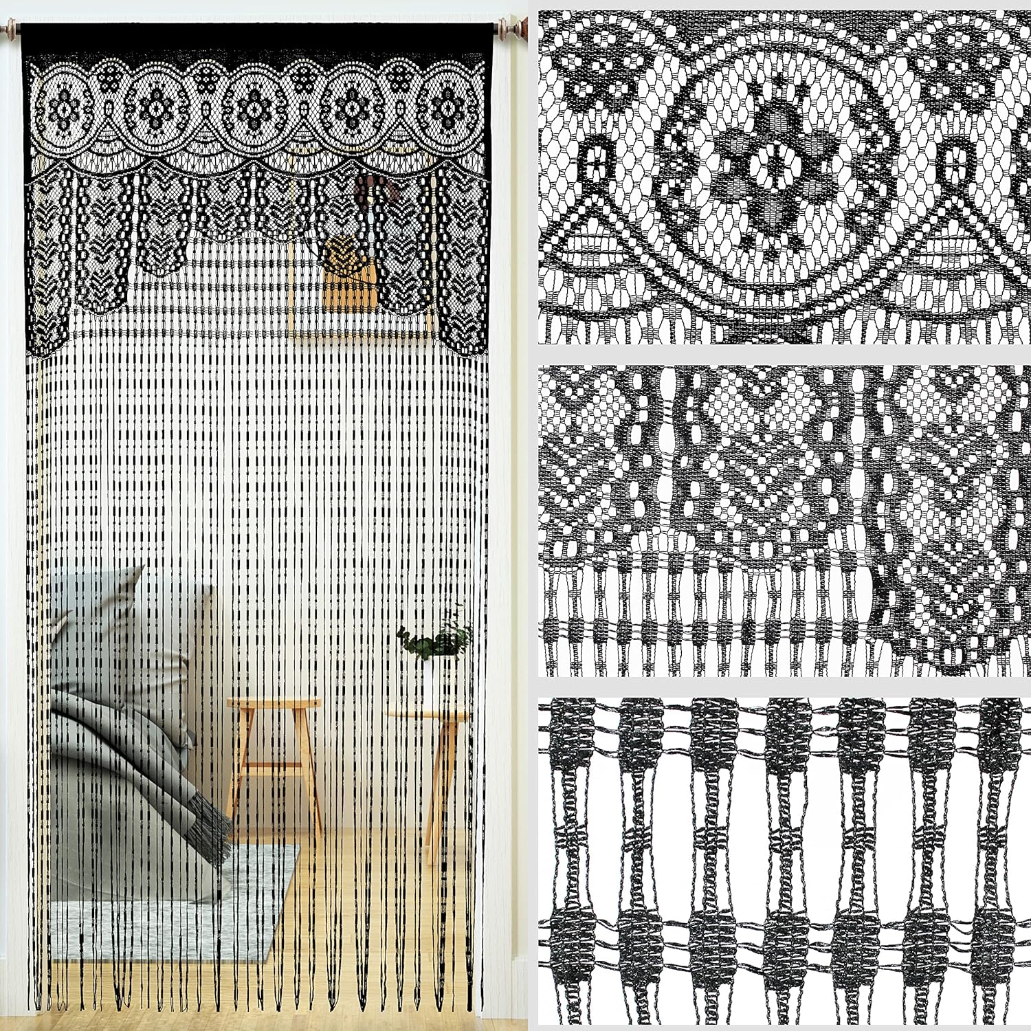 YaoYue 2 Pc Macrame Lace Curtain Door Divider