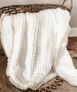 6 Layers Wrinkle Cotton Swaddle Blanket For Newborn Baby Breathable Bath Robe Lace Edge Kid Air Condition Cover Blanket